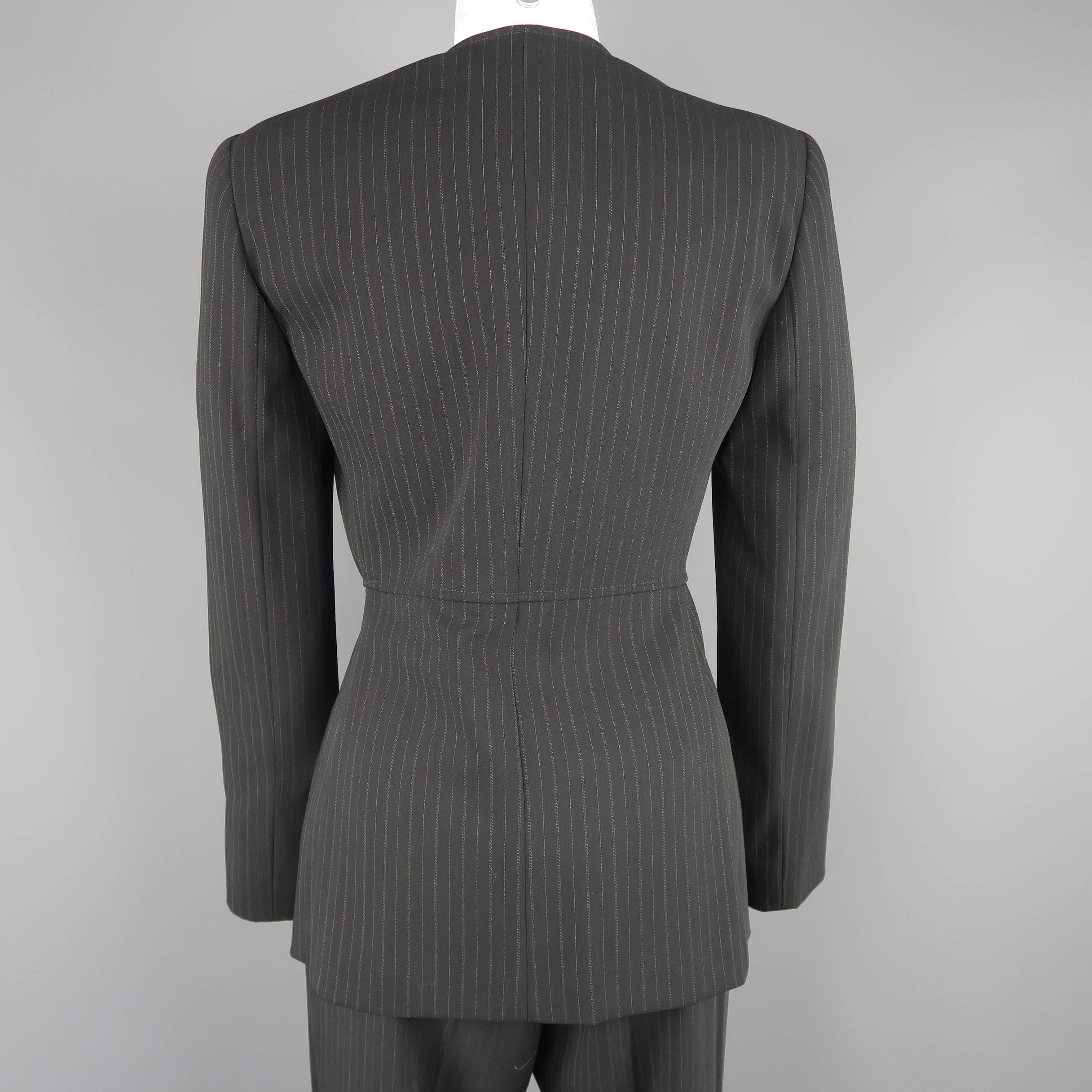 GIORGIO ARMANI Size 6 Black Pinstripe Wool Double Breasted Pants Suit 3