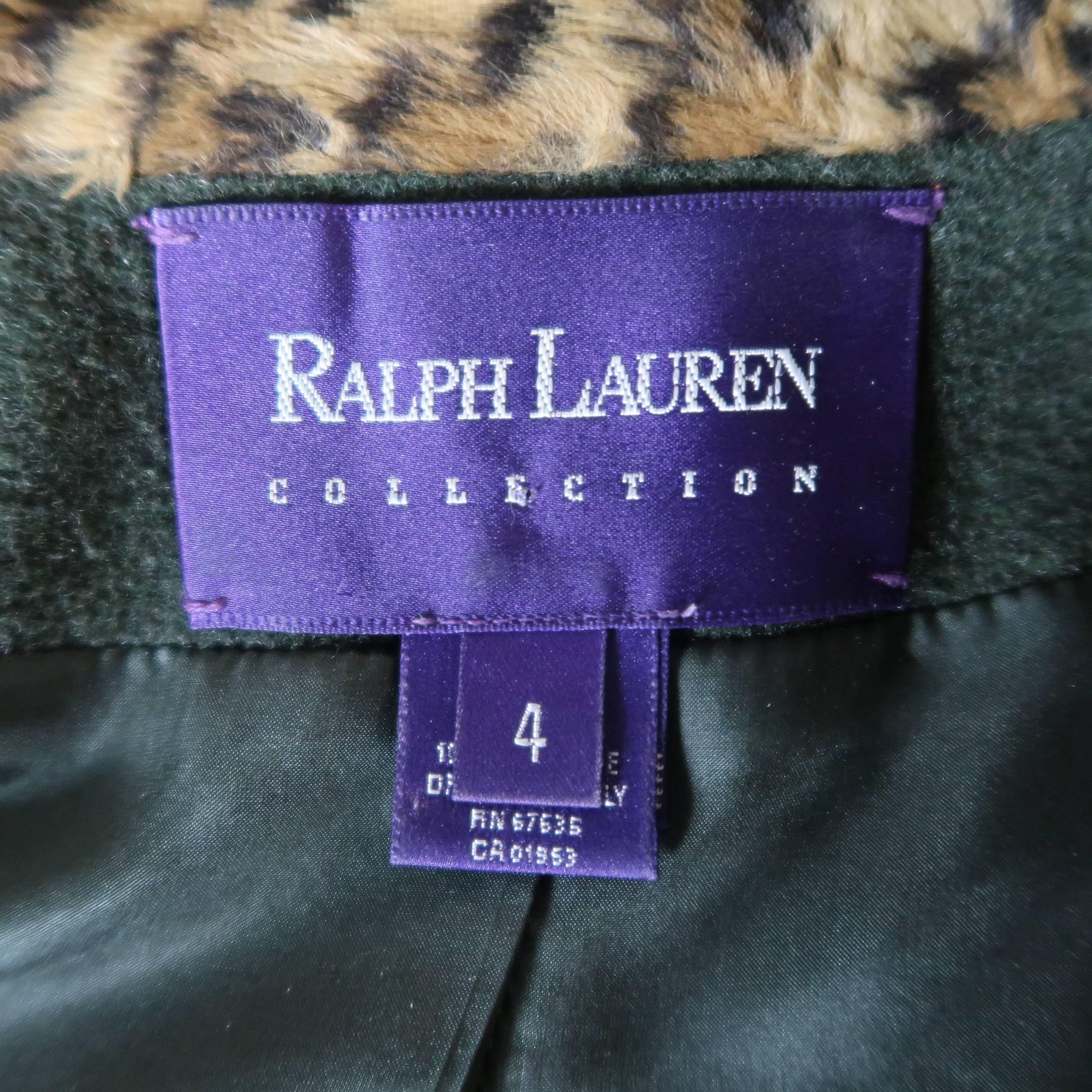 RALPH LAUREN Size 4 Green Wool / Cashmere Leopard Collar Jacket 3