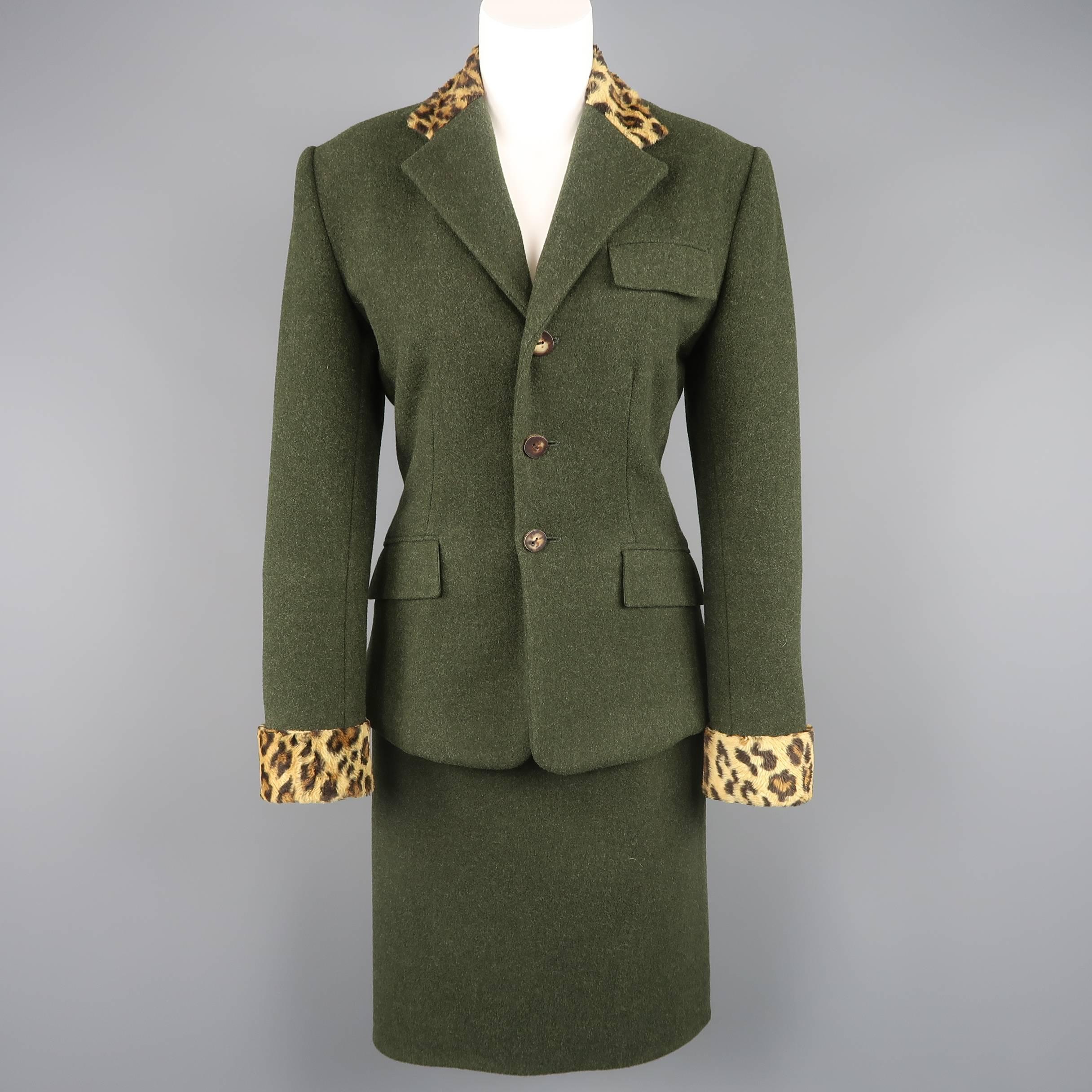 RALPH LAUREN Size 4 Green Wool / Cashmere Leopard Collar Jacket 4