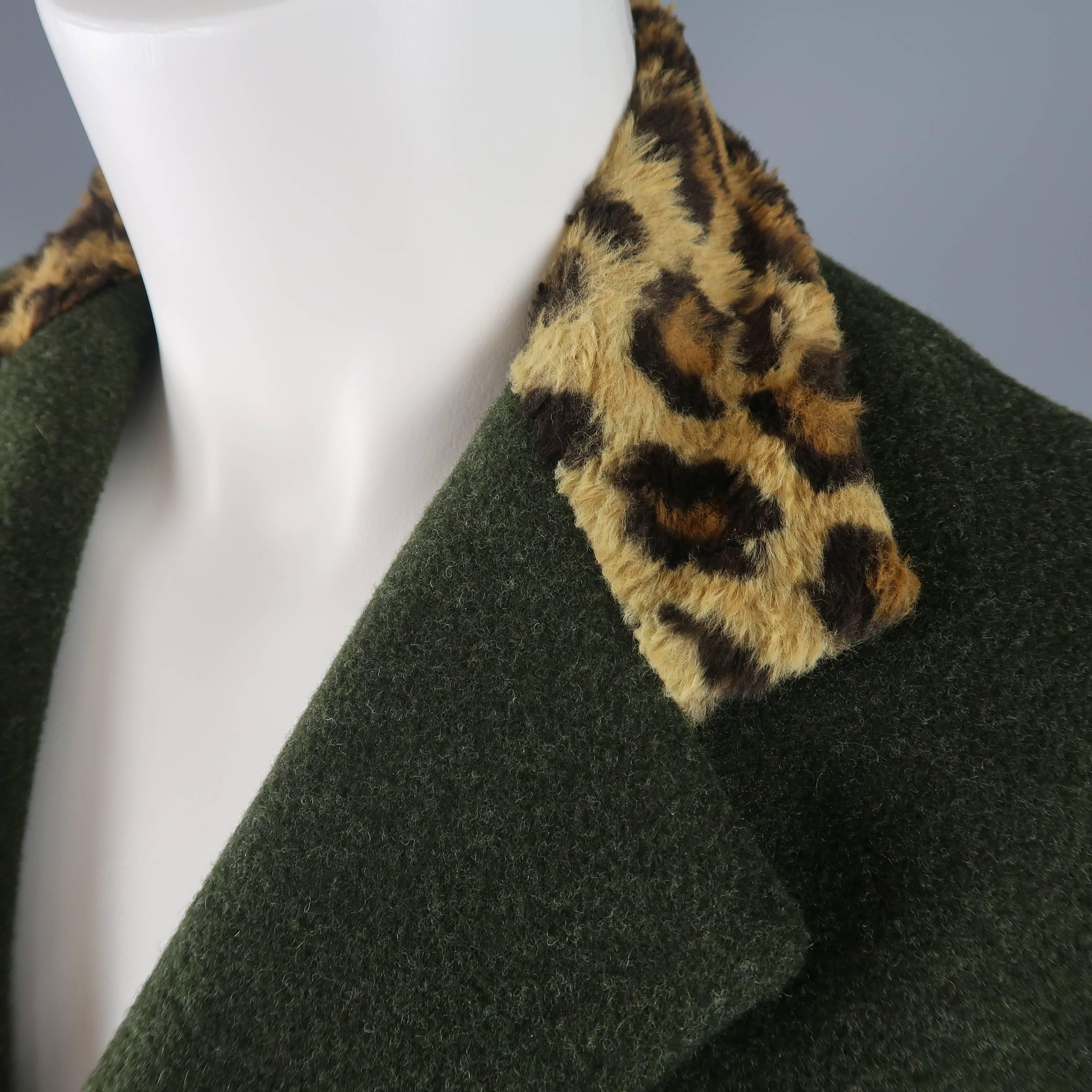 Black RALPH LAUREN Size 4 Green Wool / Cashmere Leopard Collar Jacket