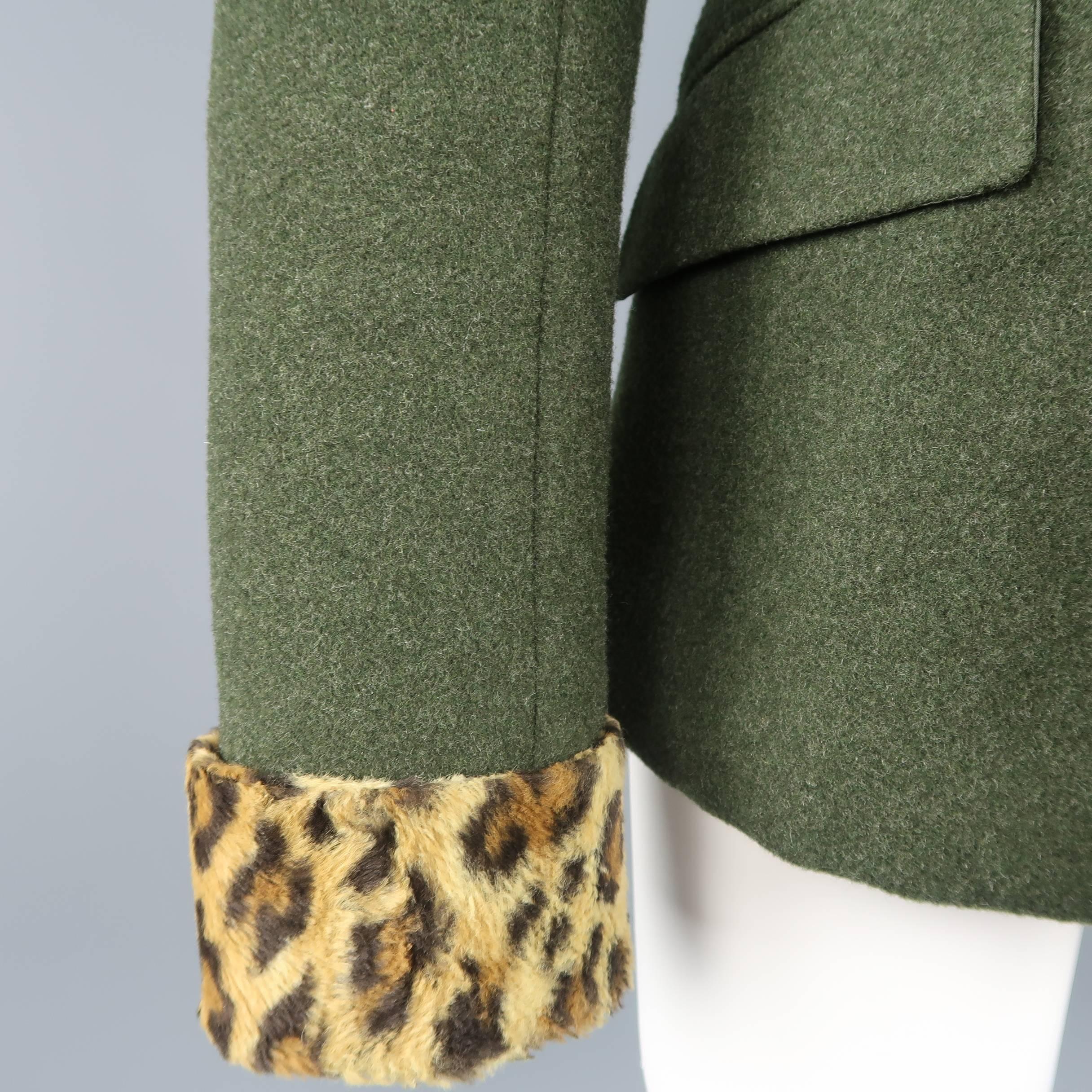 Women's RALPH LAUREN Size 4 Green Wool / Cashmere Leopard Collar Jacket