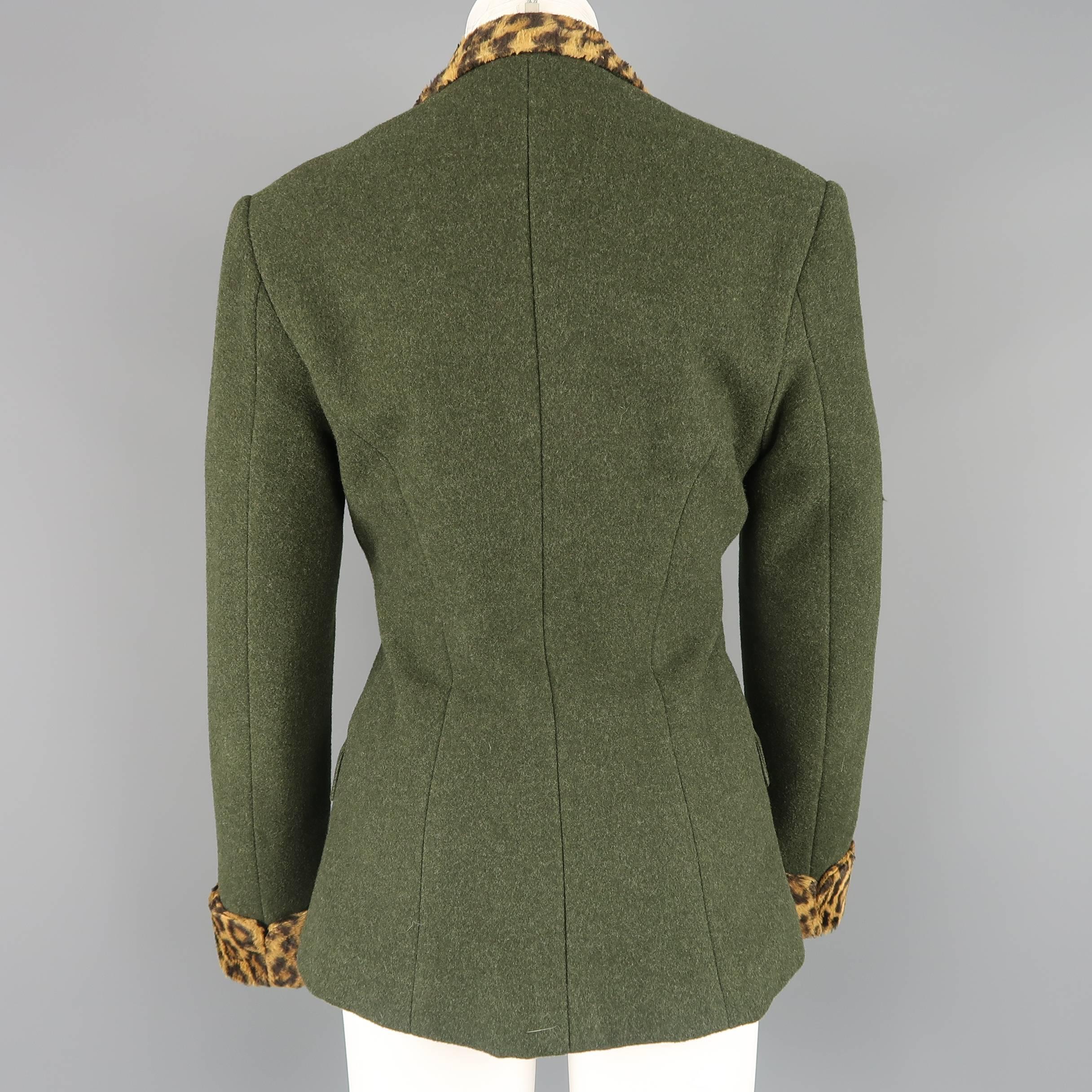 RALPH LAUREN Size 4 Green Wool / Cashmere Leopard Collar Jacket 2