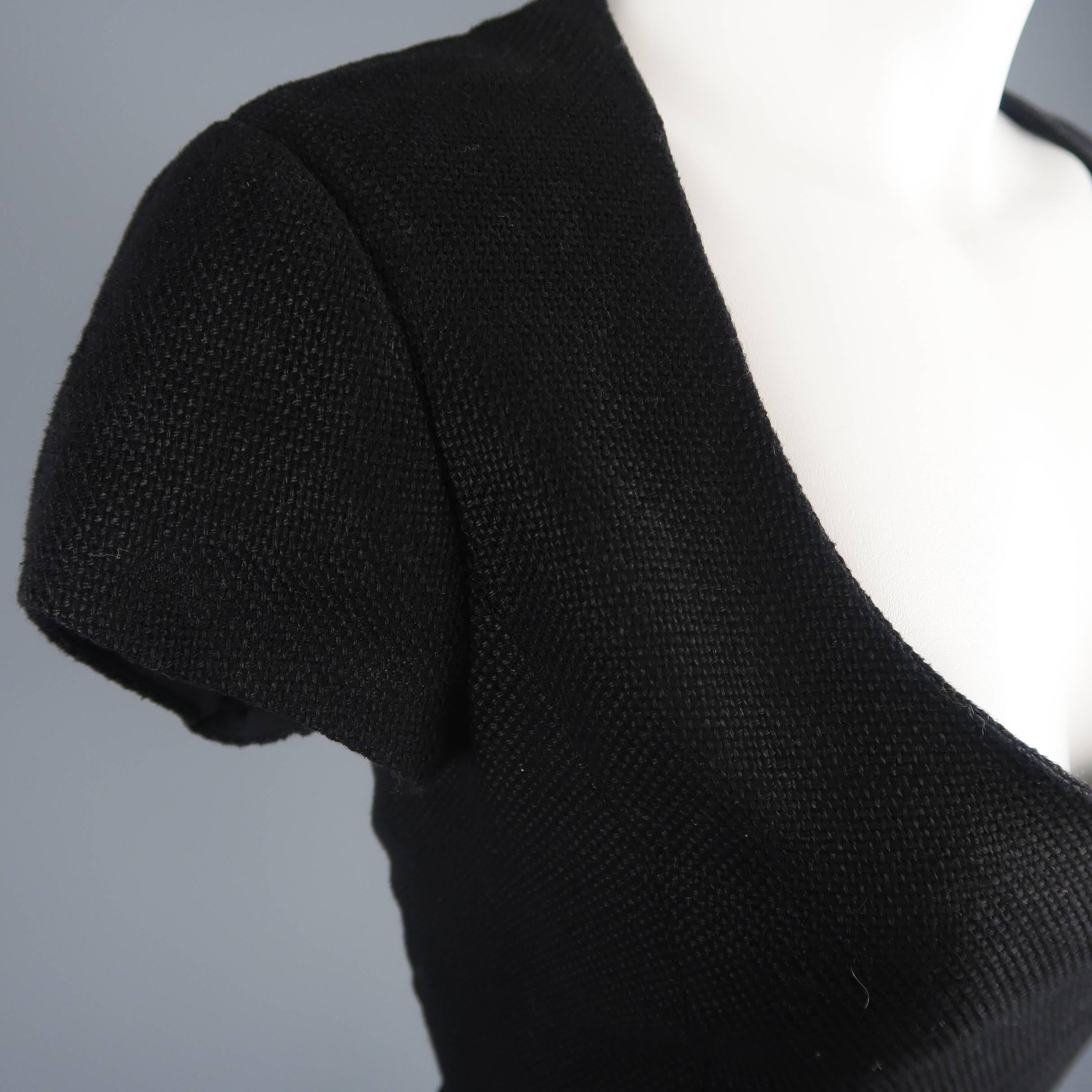 Women's RALPH LAUREN Size 8 Black Woven Linen Scoop Neck Dress