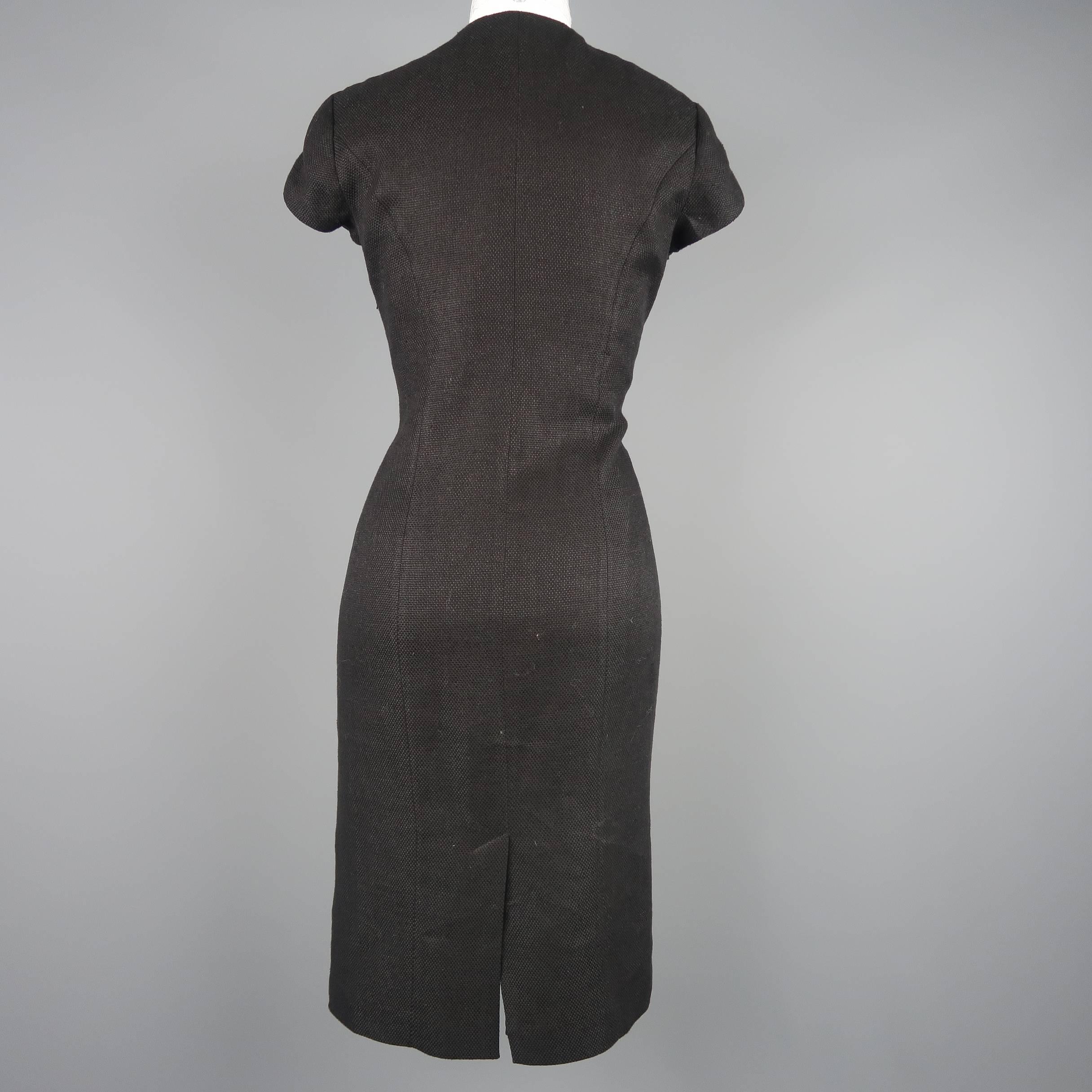 RALPH LAUREN Size 8 Black Woven Linen Scoop Neck Dress 1