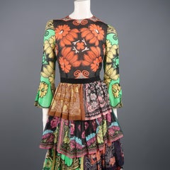 Valentino Patchwork Floral Cotton Muslin Ruffle Gown