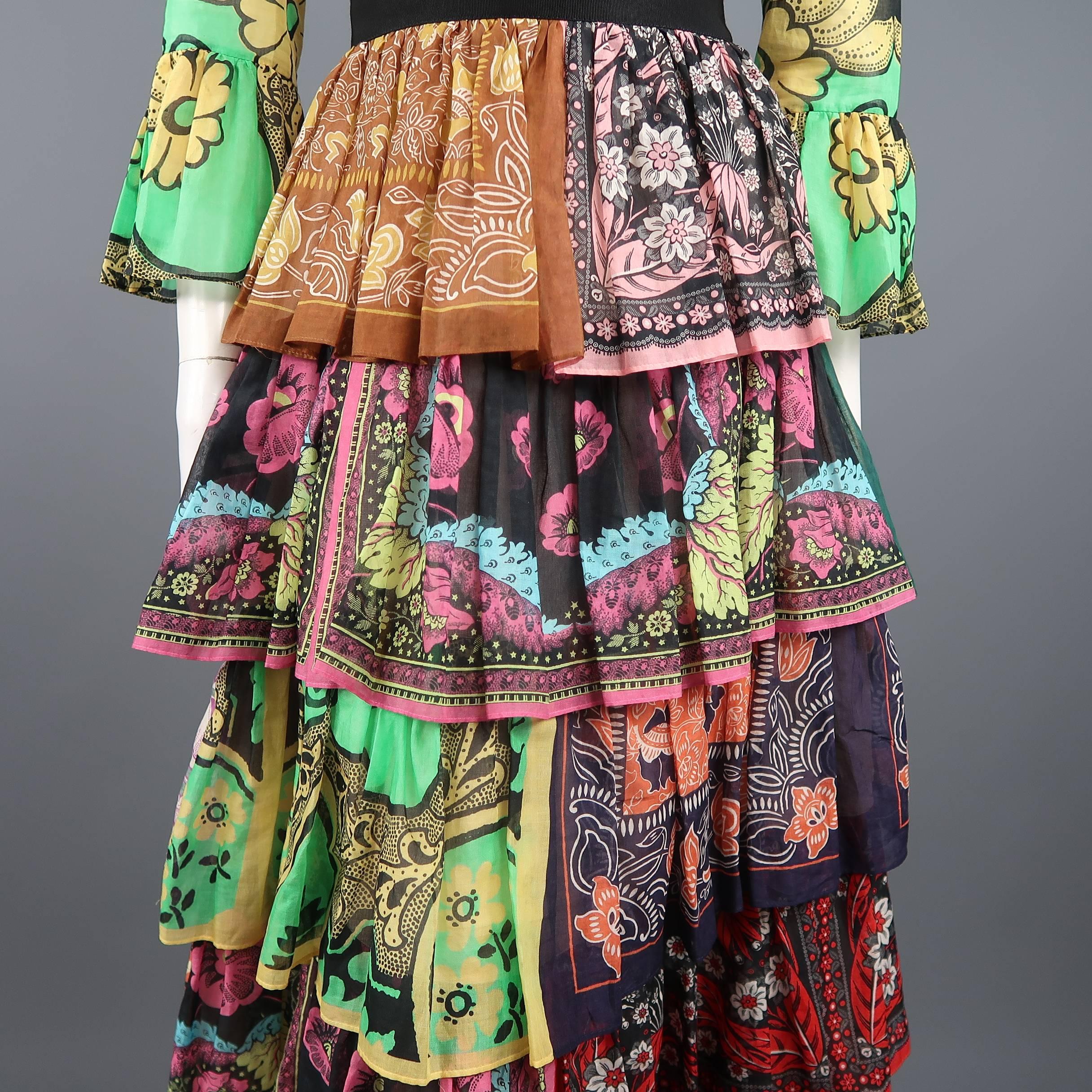 Valentino Patchwork Floral Cotton Muslin Ruffle Gown In Good Condition In San Francisco, CA
