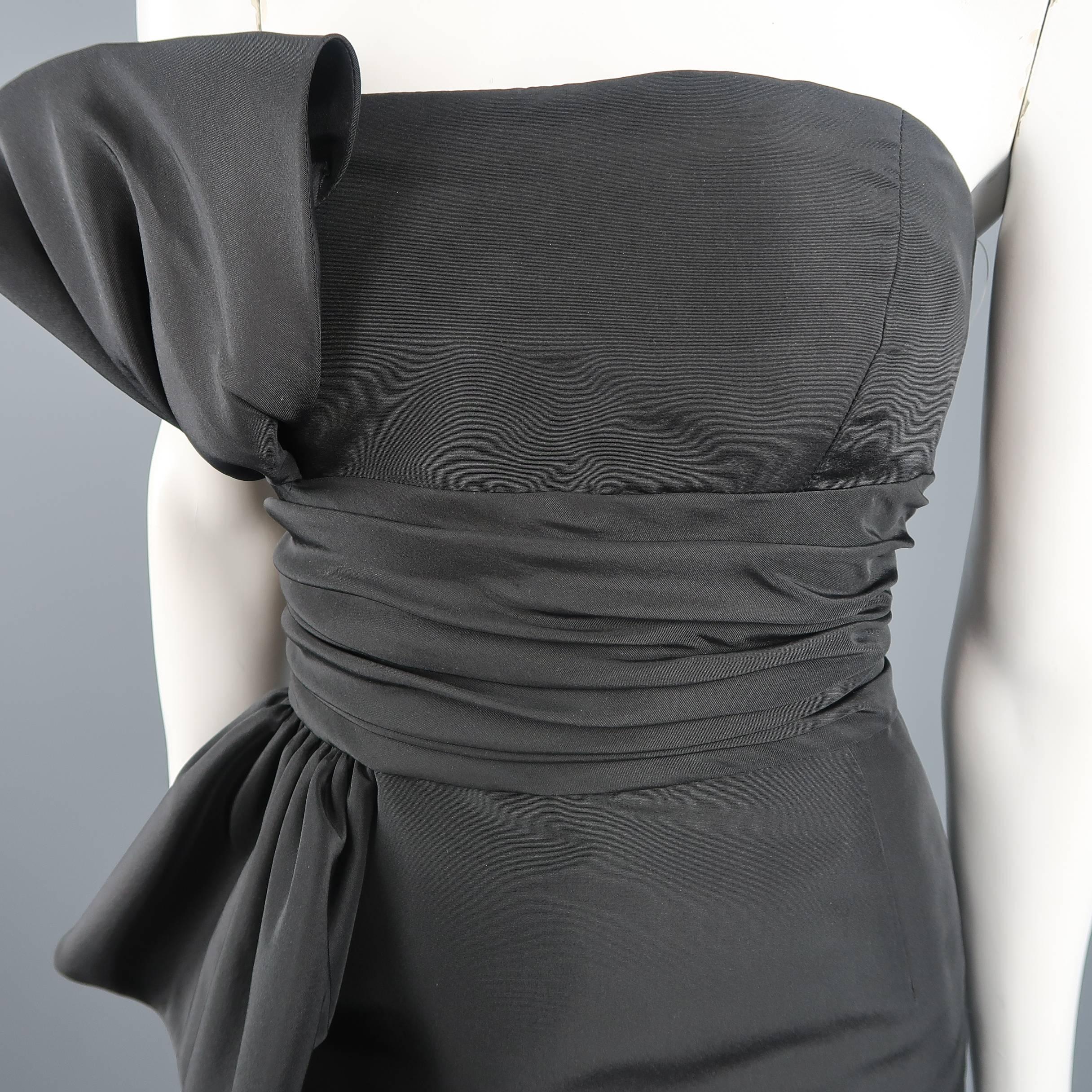 Women's OSCAR DE LA RENTA Size 6 Black Silk Taffeta Strapless Sash Cocktail Dress