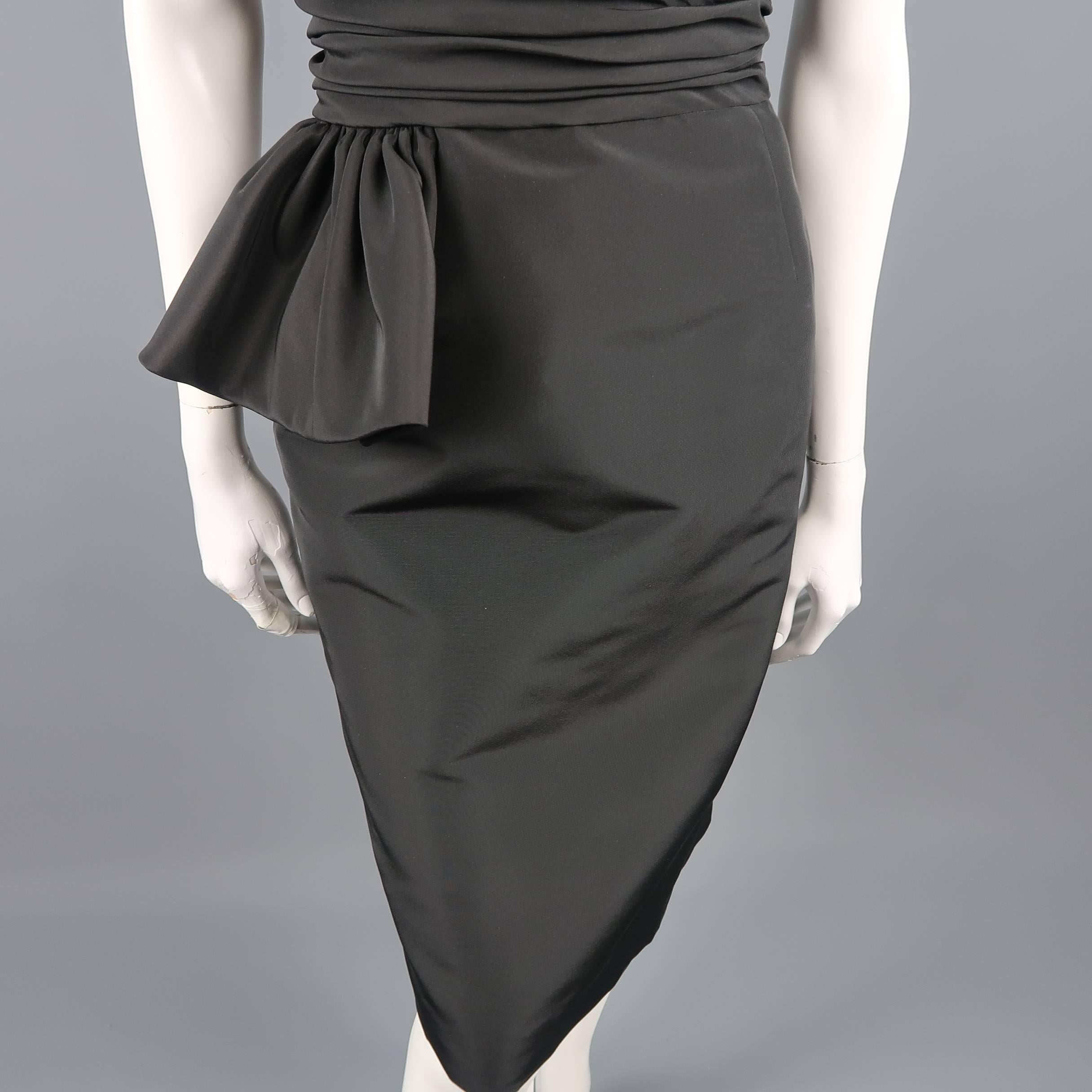 OSCAR DE LA RENTA Size 6 Black Silk Taffeta Strapless Sash Cocktail Dress 1