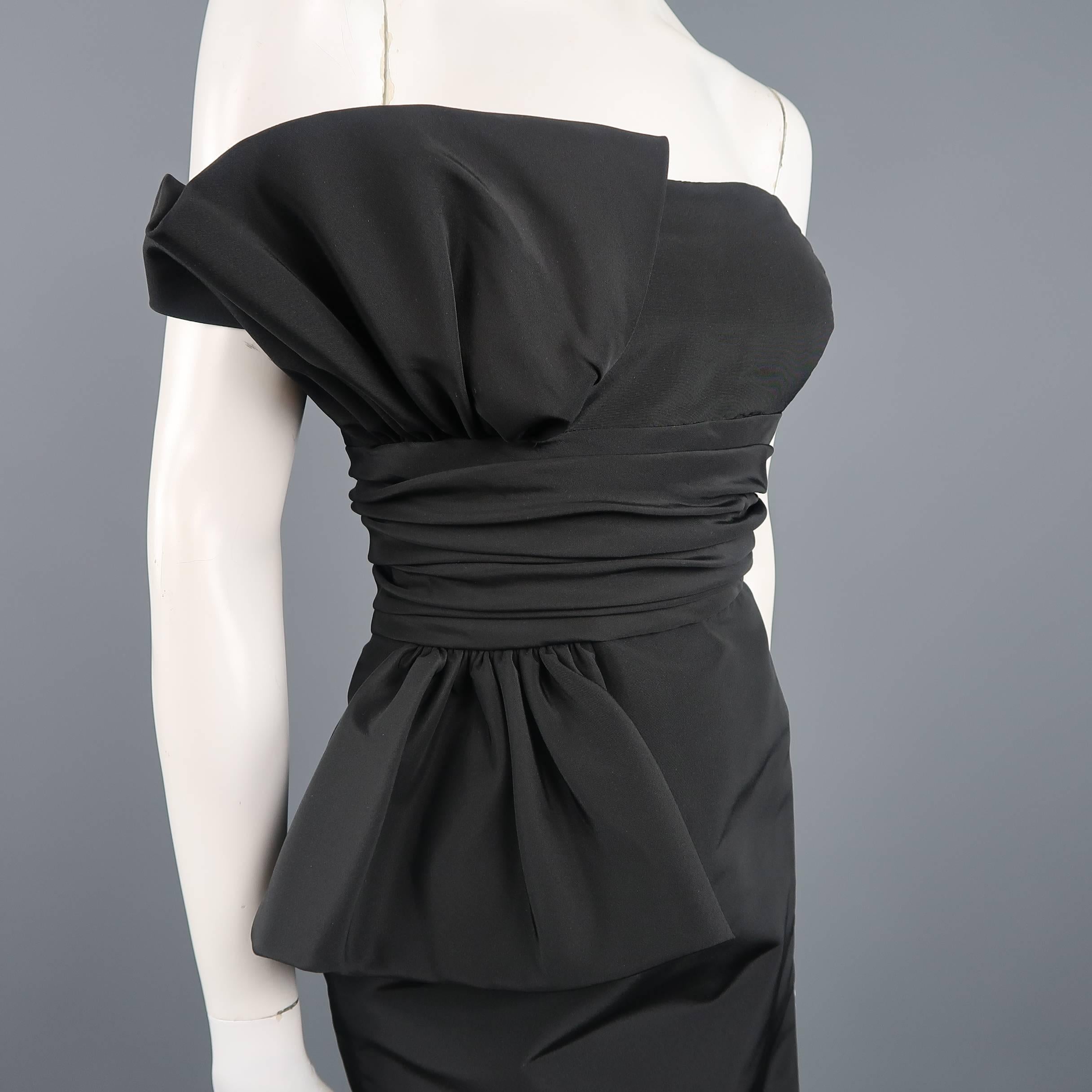 OSCAR DE LA RENTA Size 6 Black Silk Taffeta Strapless Sash Cocktail Dress 2