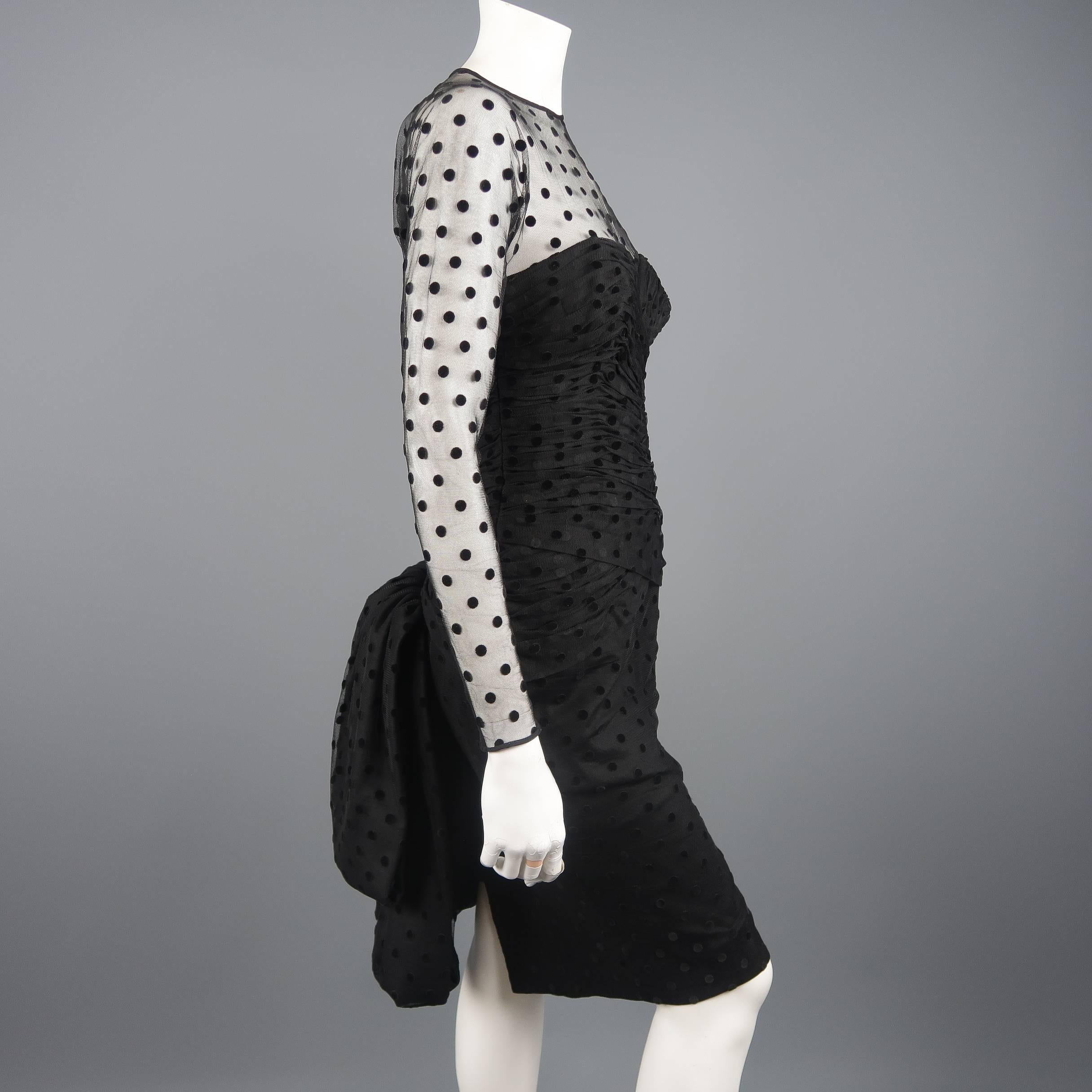 VICKY TIEL COUTURE Size M Black Polka Dot Pleated Silk Tulle Cocktail Dress 1