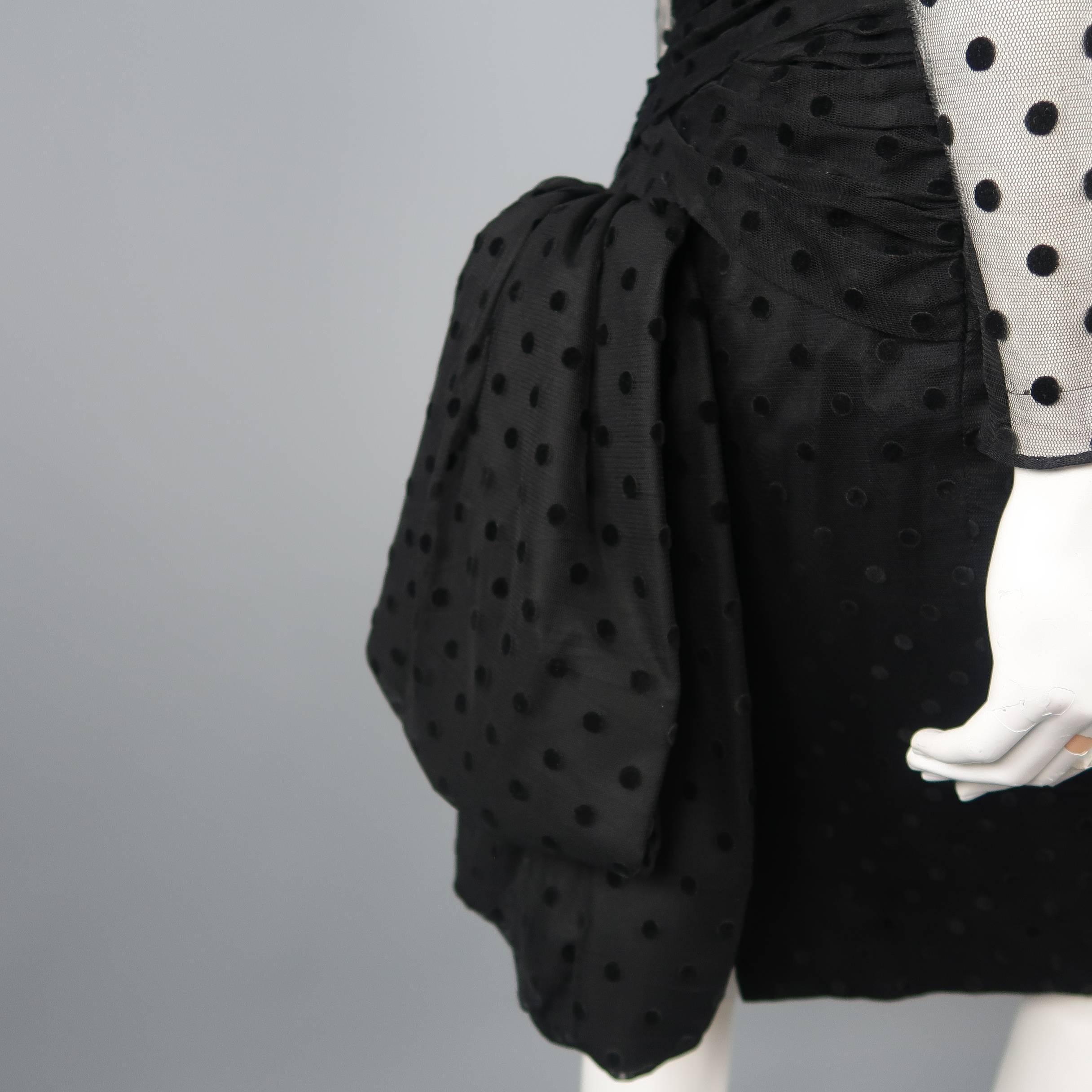 VICKY TIEL COUTURE Size M Black Polka Dot Pleated Silk Tulle Cocktail Dress 3