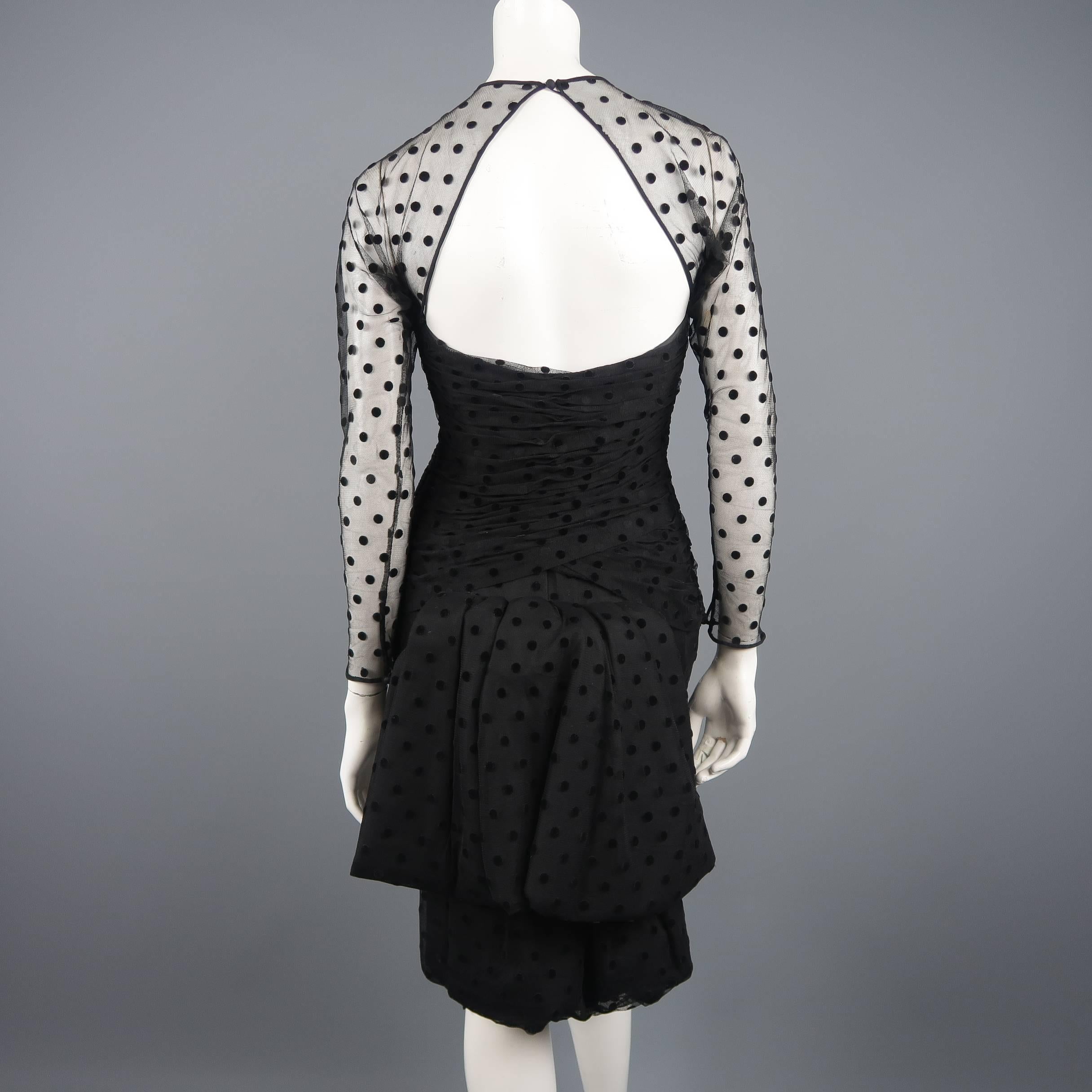 VICKY TIEL COUTURE Size M Black Polka Dot Pleated Silk Tulle Cocktail Dress 4
