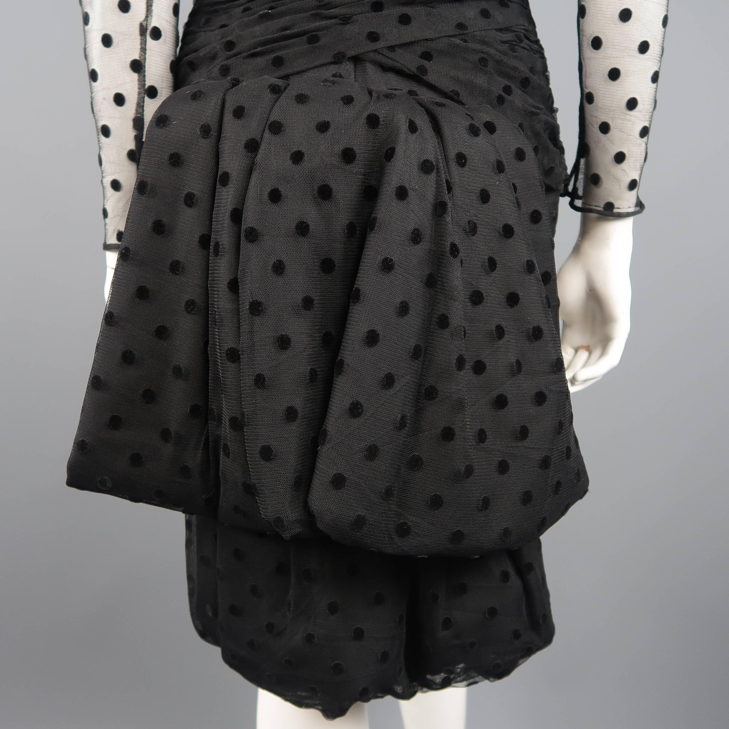 VICKY TIEL COUTURE Size M Black Polka Dot Pleated Silk Tulle Cocktail Dress 5