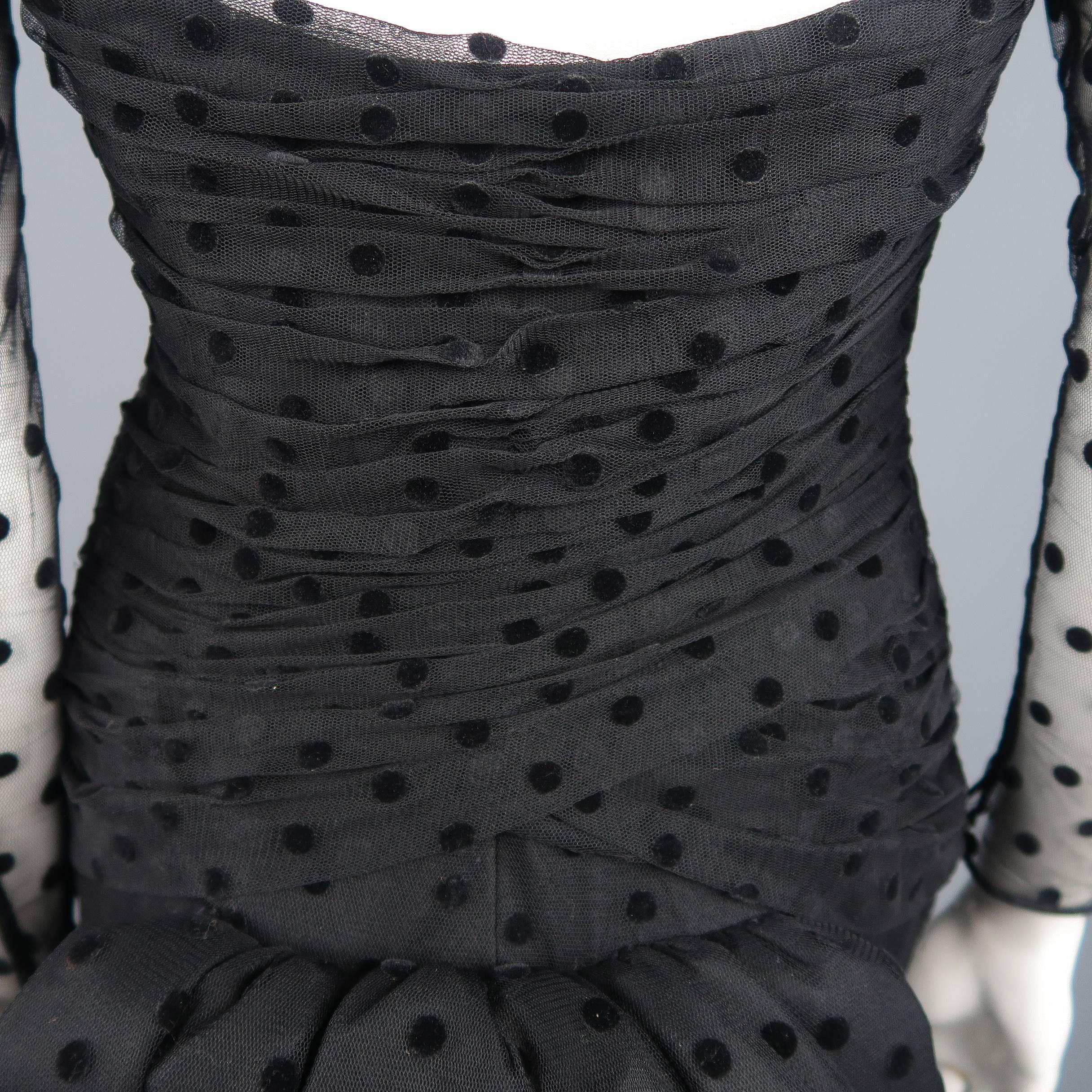 VICKY TIEL COUTURE Size M Black Polka Dot Pleated Silk Tulle Cocktail Dress 6