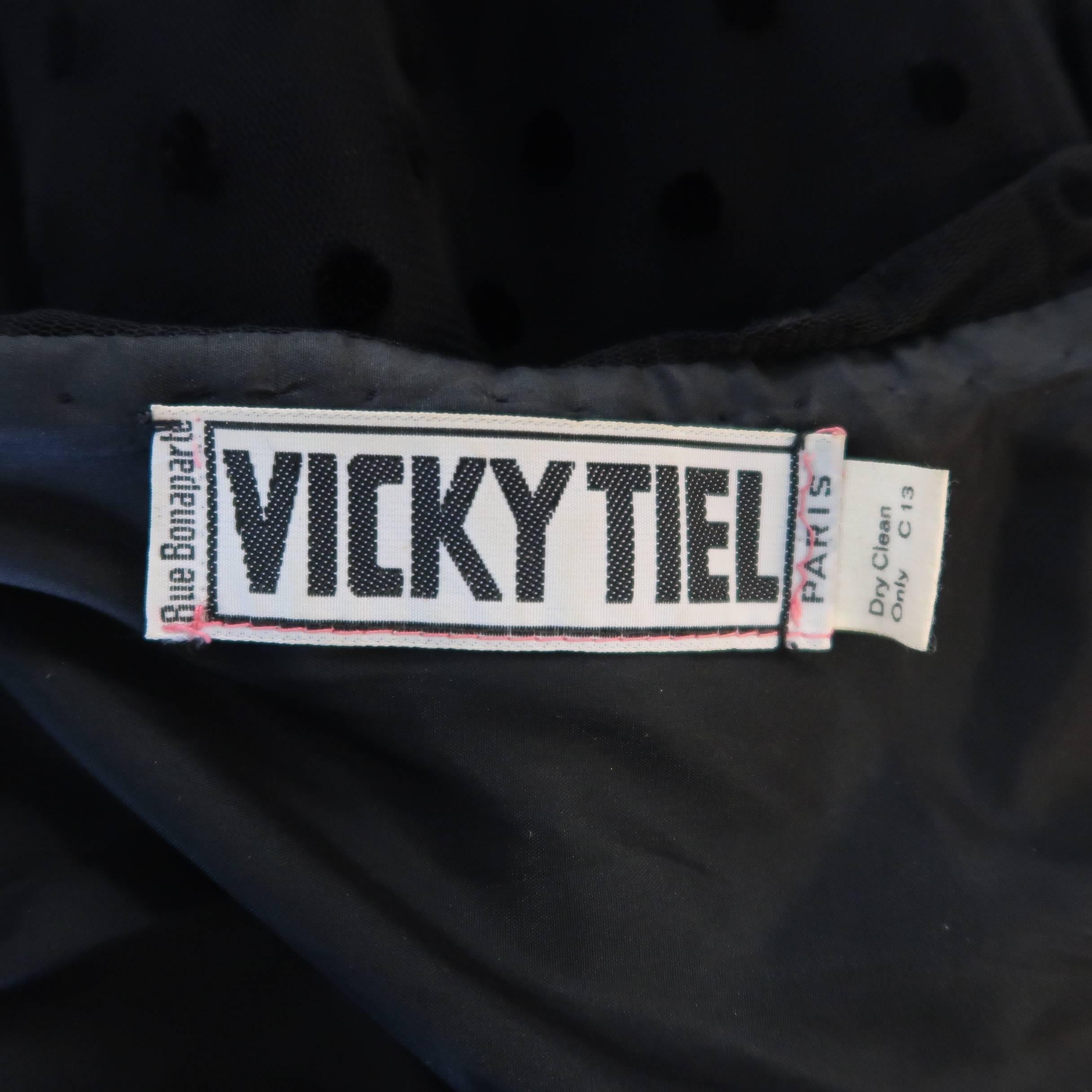 VICKY TIEL COUTURE Size M Black Polka Dot Pleated Silk Tulle Cocktail Dress 7
