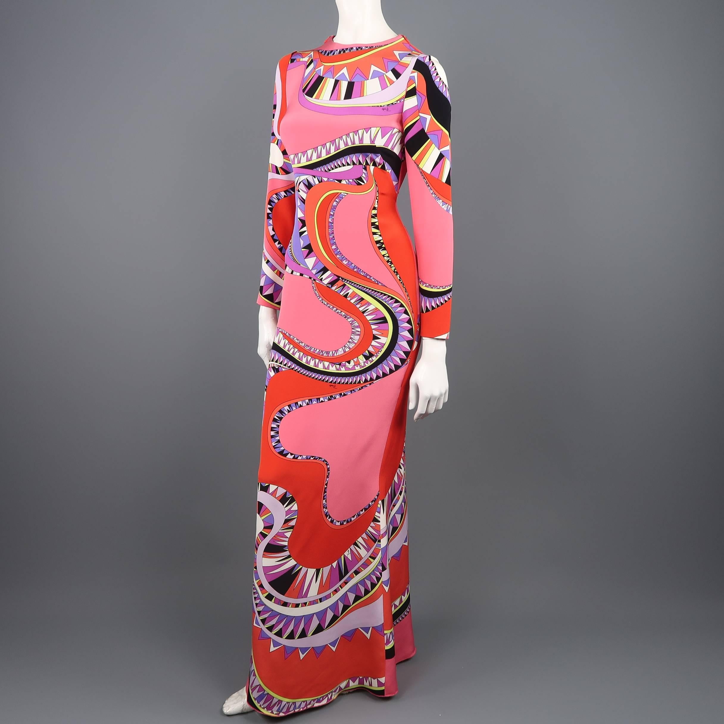 EMILIO PUCCI Dress - Pre-Fall 2015 Runway - Pink & Red Print Column Gown In Excellent Condition In San Francisco, CA
