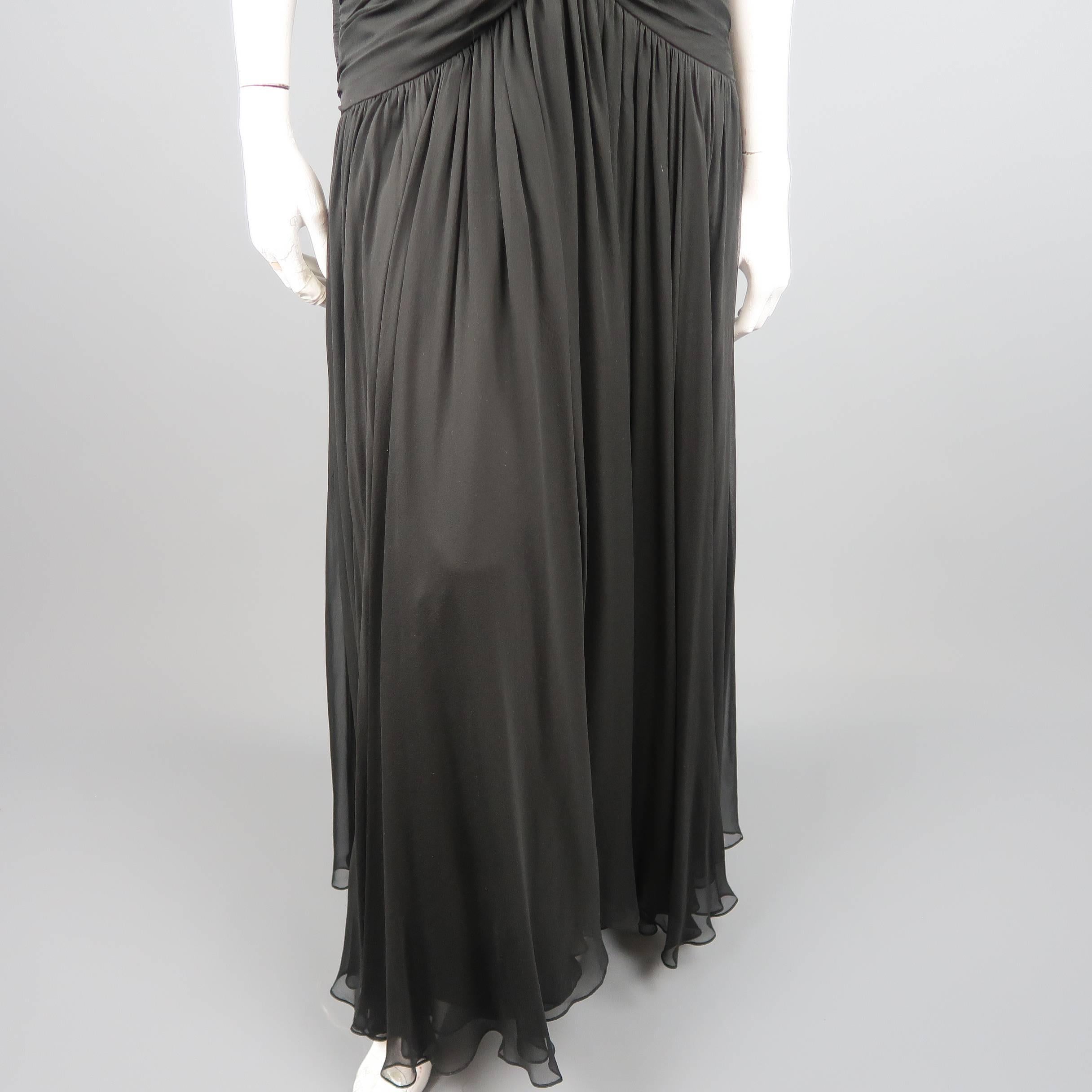 ADELE SIMPSON Size 8 Black Pleated Silk One Shoulder Sweetheart Cocktail Dress In Good Condition In San Francisco, CA