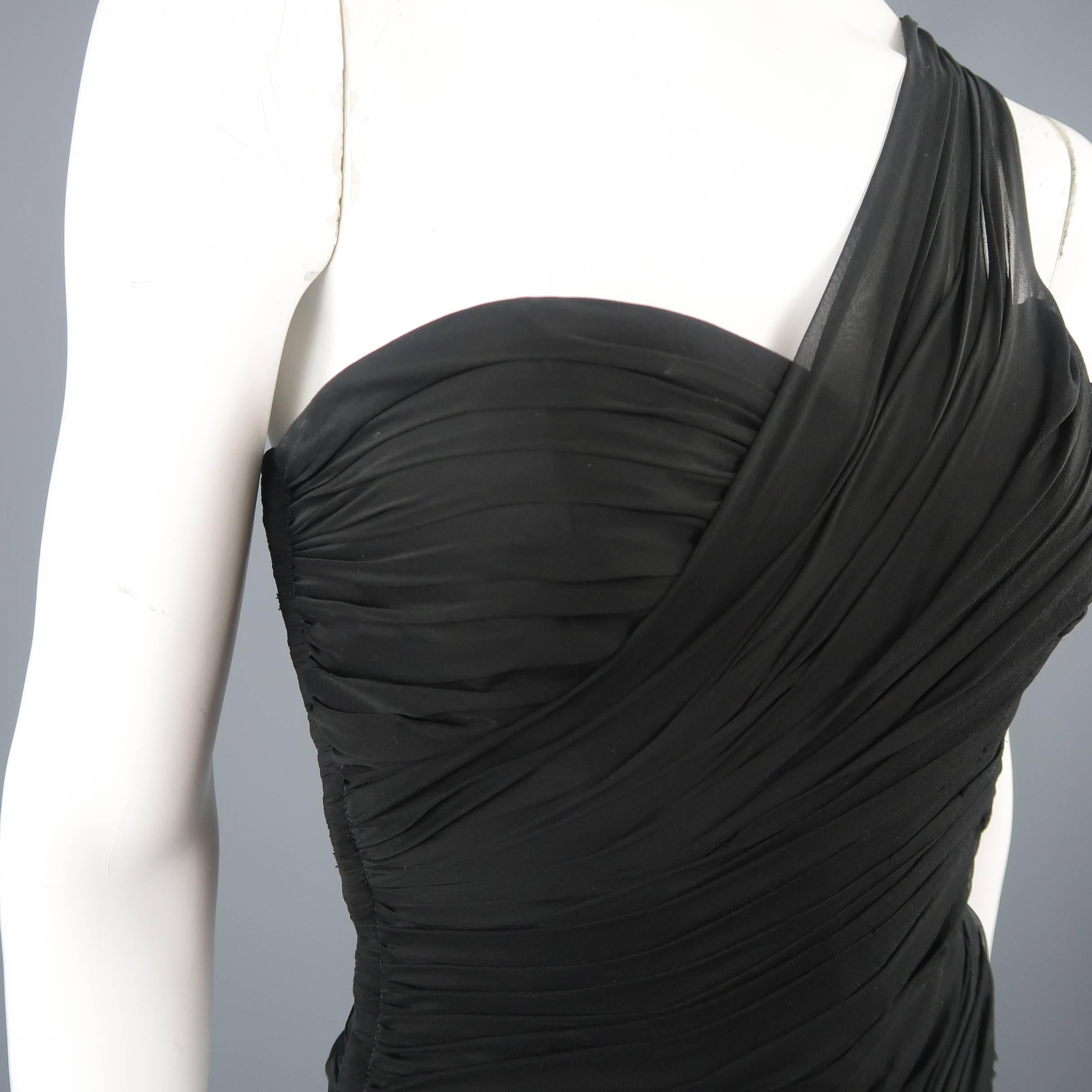 Women's ADELE SIMPSON Size 8 Black Pleated Silk One Shoulder Sweetheart Cocktail Dress