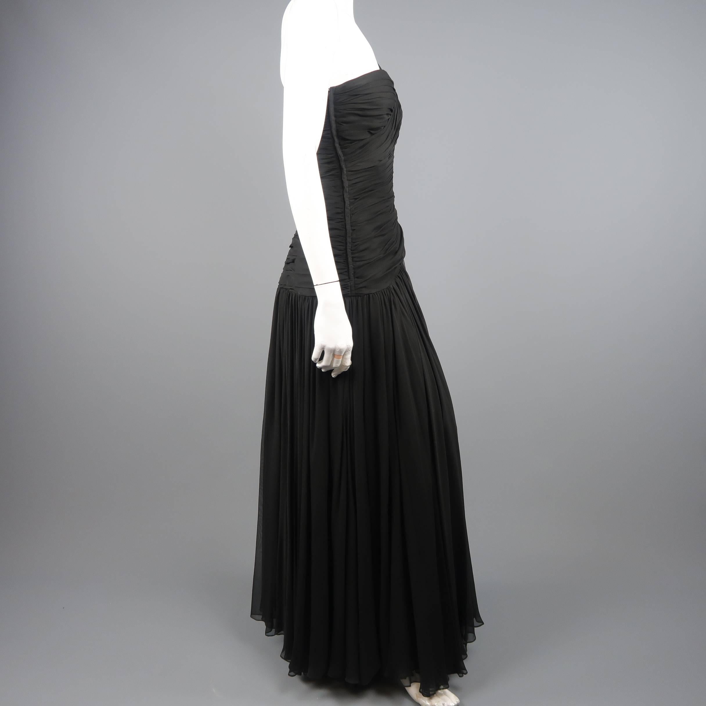 ADELE SIMPSON Size 8 Black Pleated Silk One Shoulder Sweetheart Cocktail Dress 1