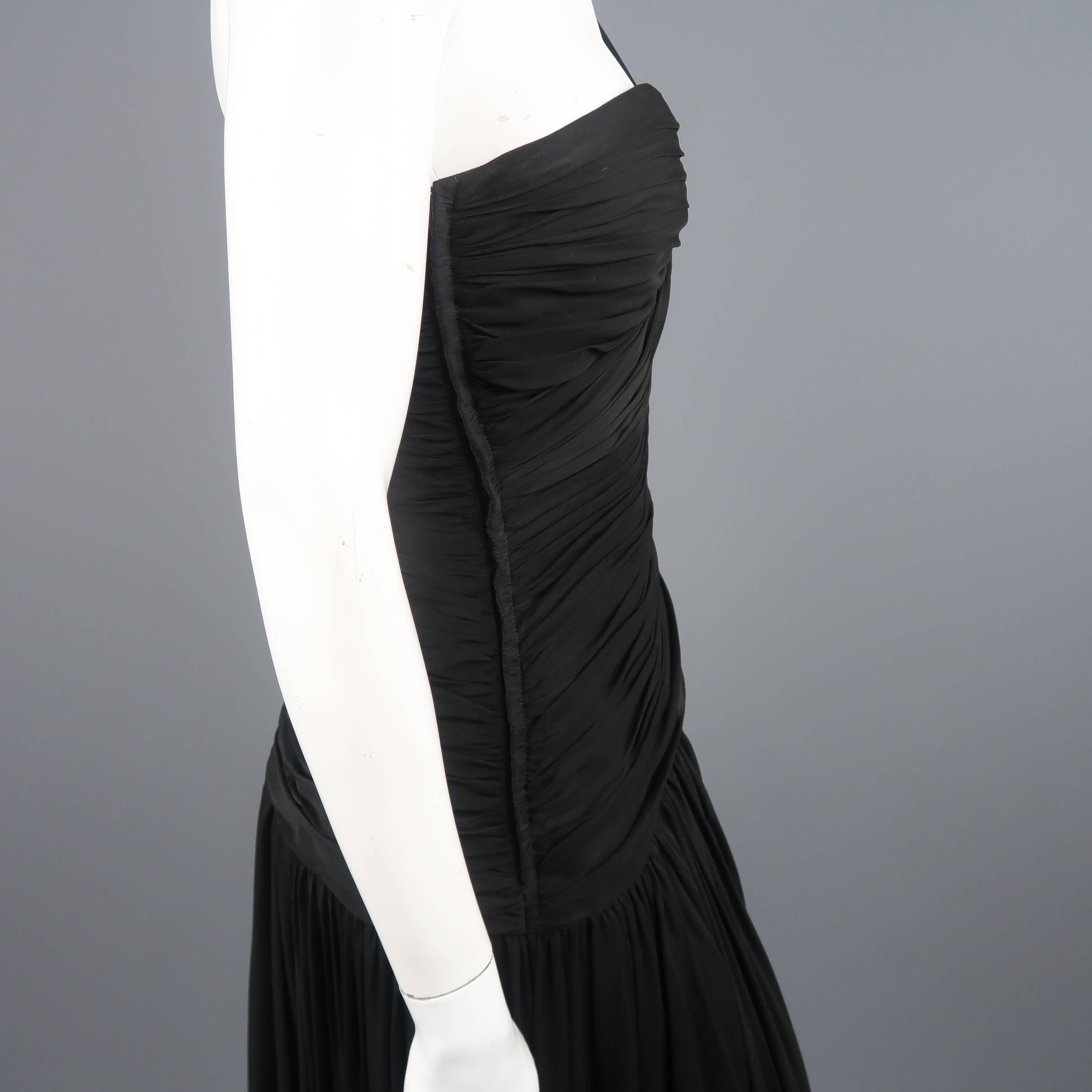 ADELE SIMPSON Size 8 Black Pleated Silk One Shoulder Sweetheart Cocktail Dress 2