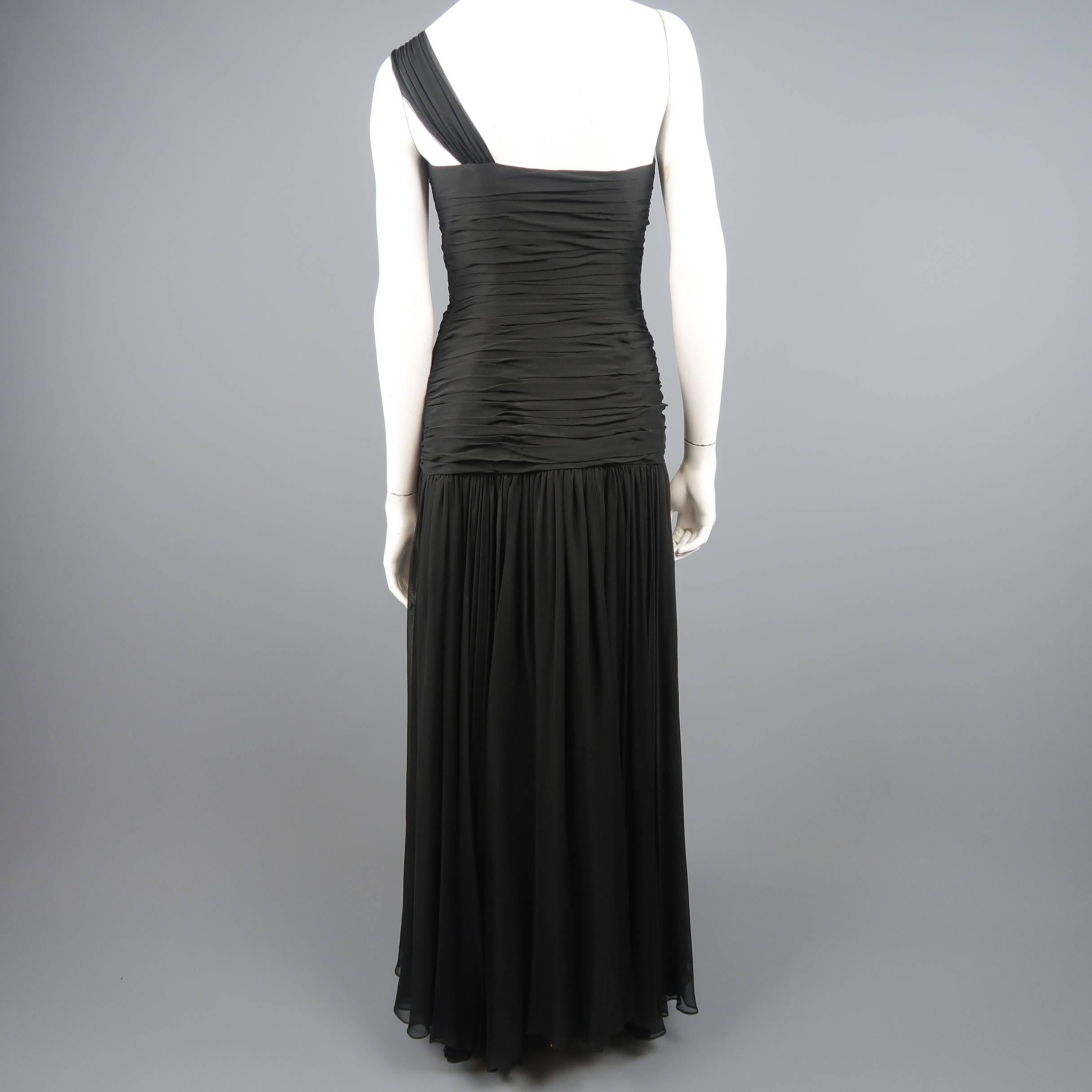 ADELE SIMPSON Size 8 Black Pleated Silk One Shoulder Sweetheart Cocktail Dress 3