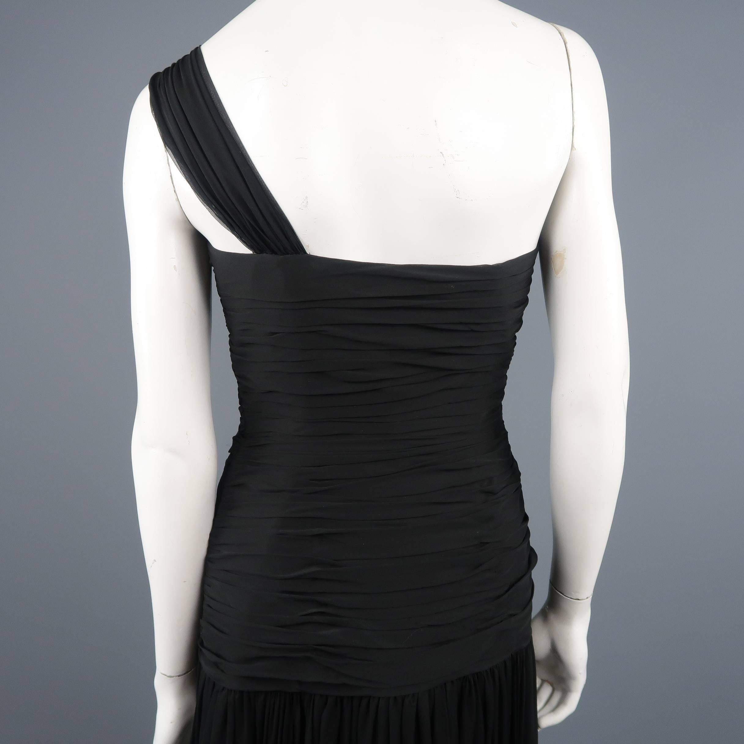 ADELE SIMPSON Size 8 Black Pleated Silk One Shoulder Sweetheart Cocktail Dress 4
