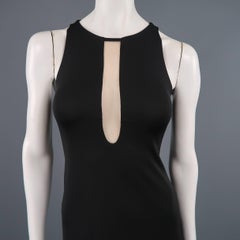 BAILEY 44 Size S Black Sleeveless Beige Mesh Panel Slit Side Column Dress