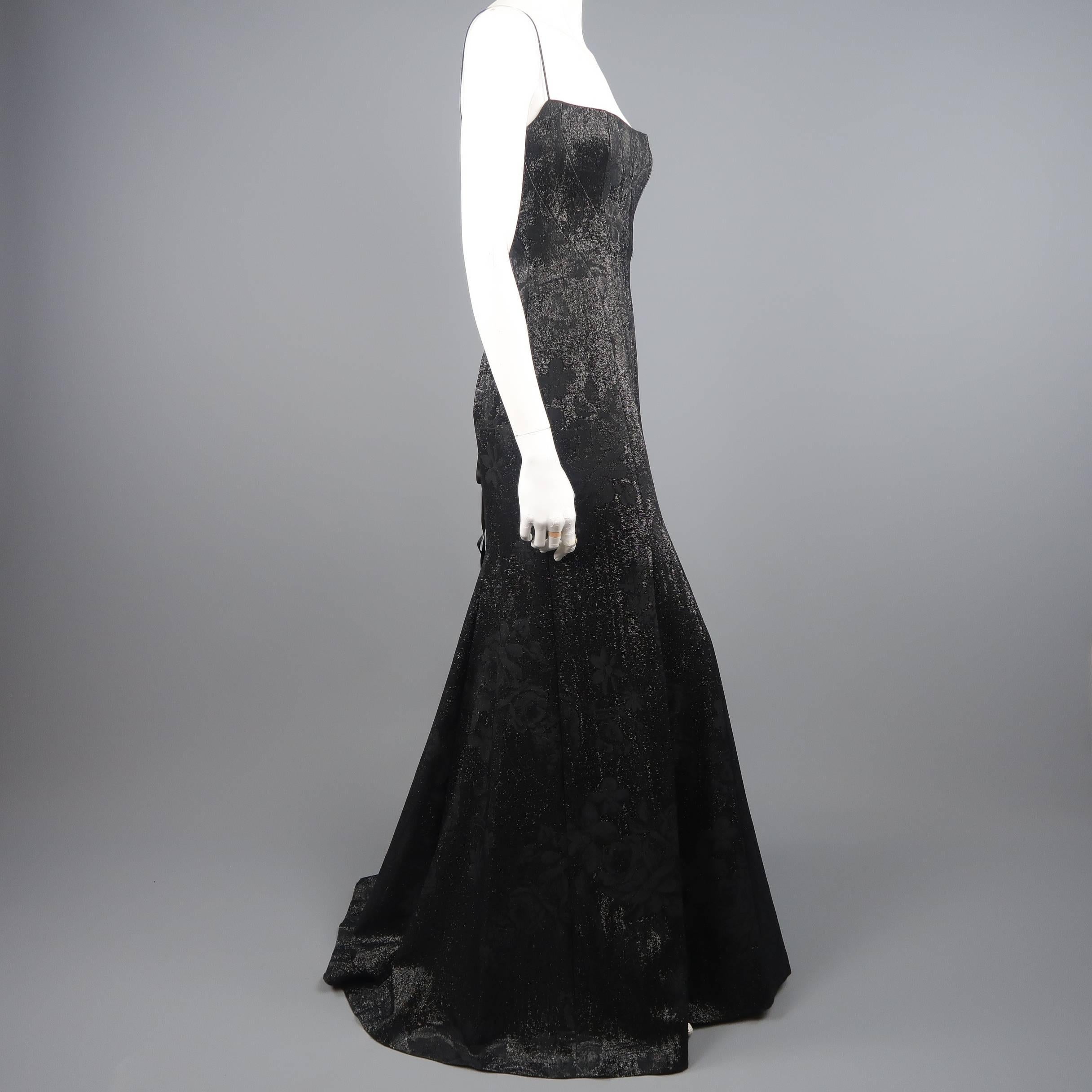 Women's PETER SORONEN Size 6 Black Floral Jacquard Lurex Corset Gown
