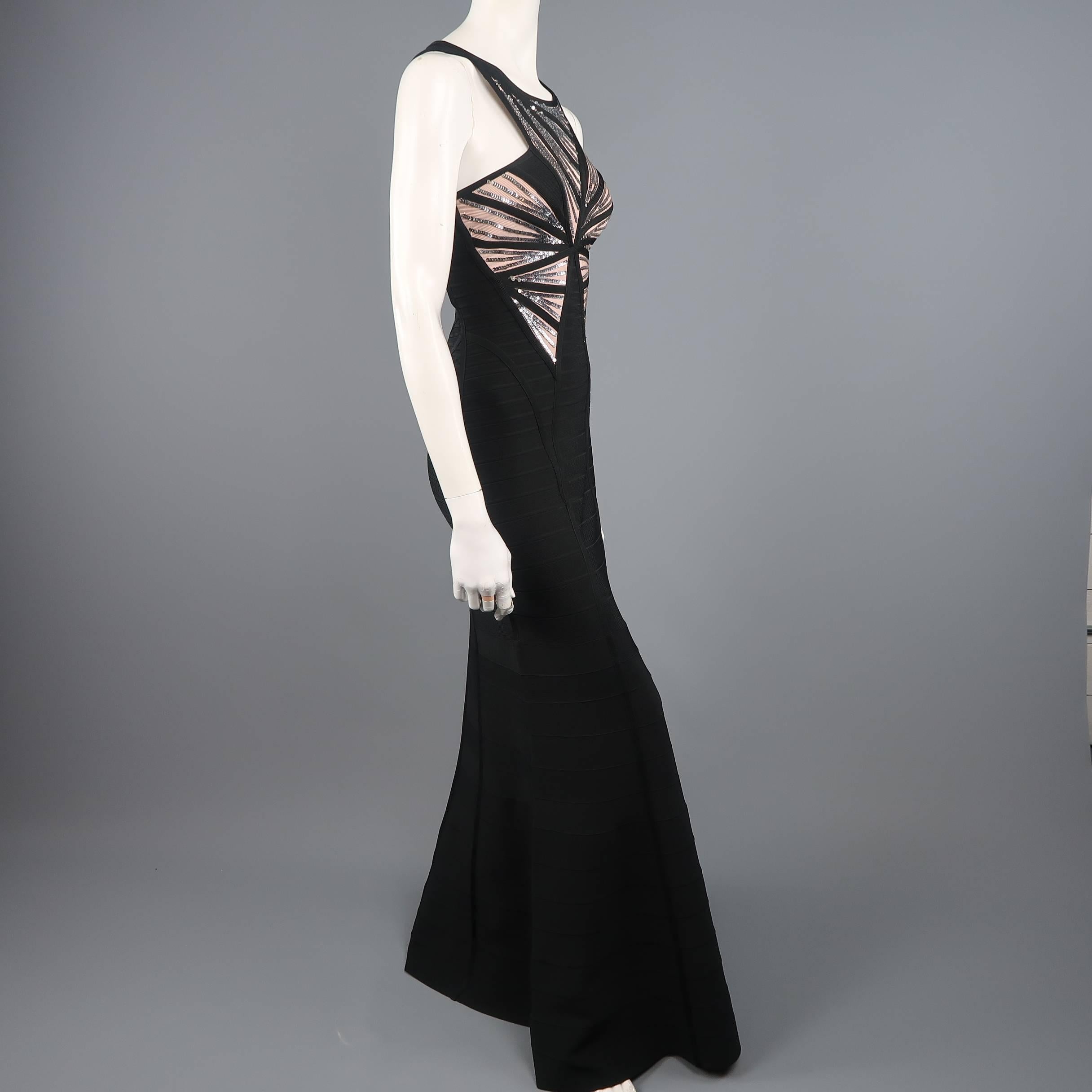 HERVE LEGER Size M Black & Beige Sequin Panel Strapless HALE Bandage Gown 3