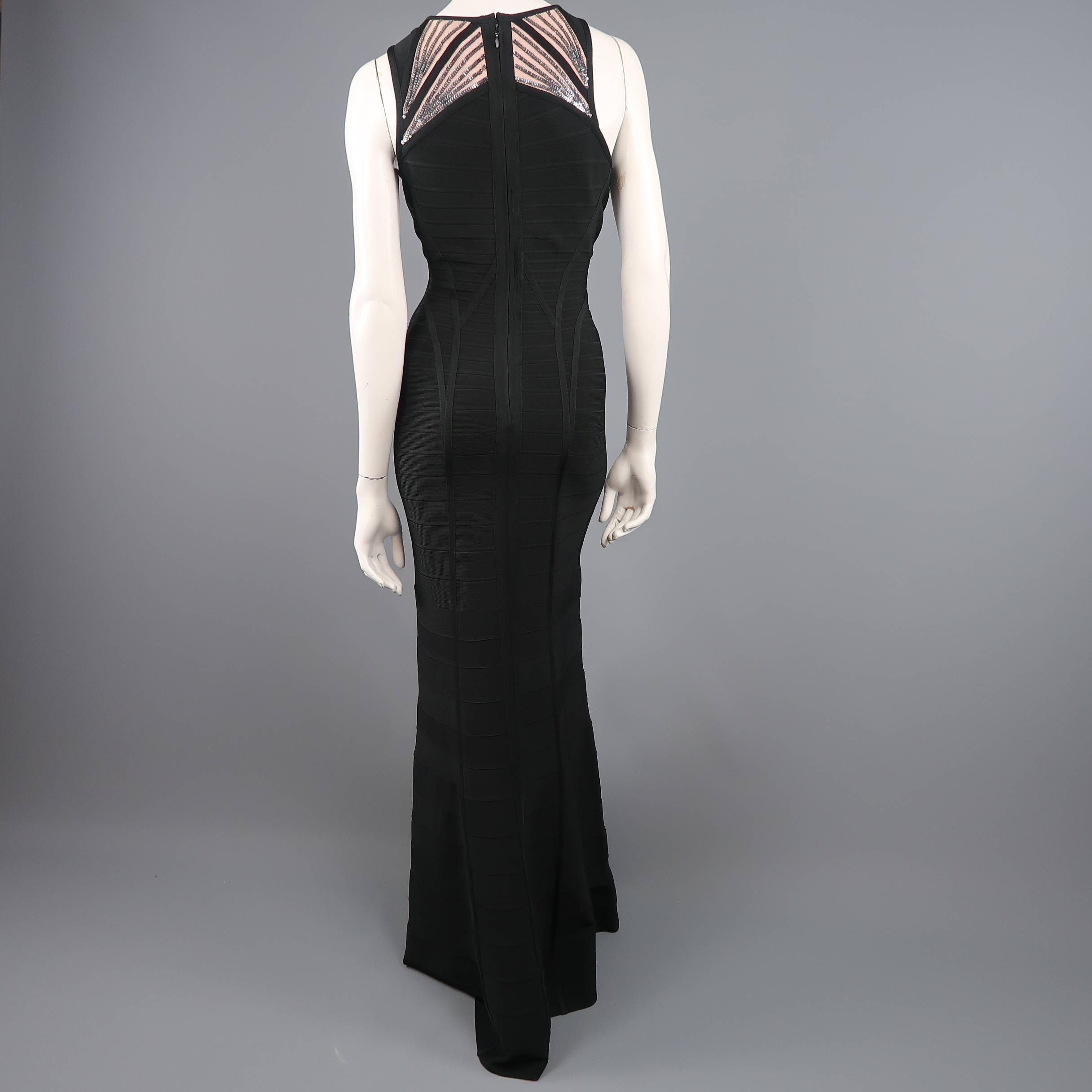HERVE LEGER Size M Black & Beige Sequin Panel Strapless HALE Bandage Gown 4