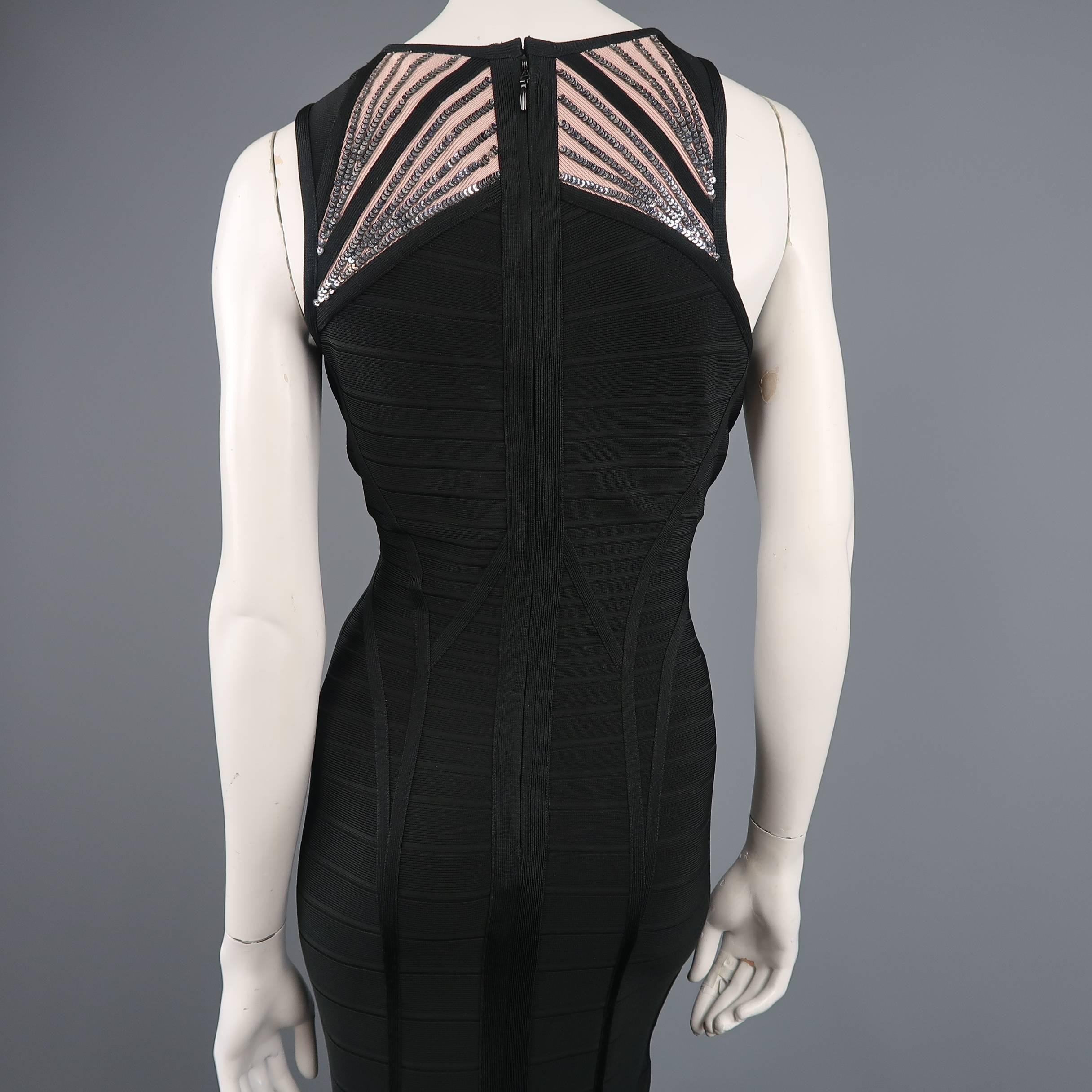 HERVE LEGER Size M Black & Beige Sequin Panel Strapless HALE Bandage Gown 5