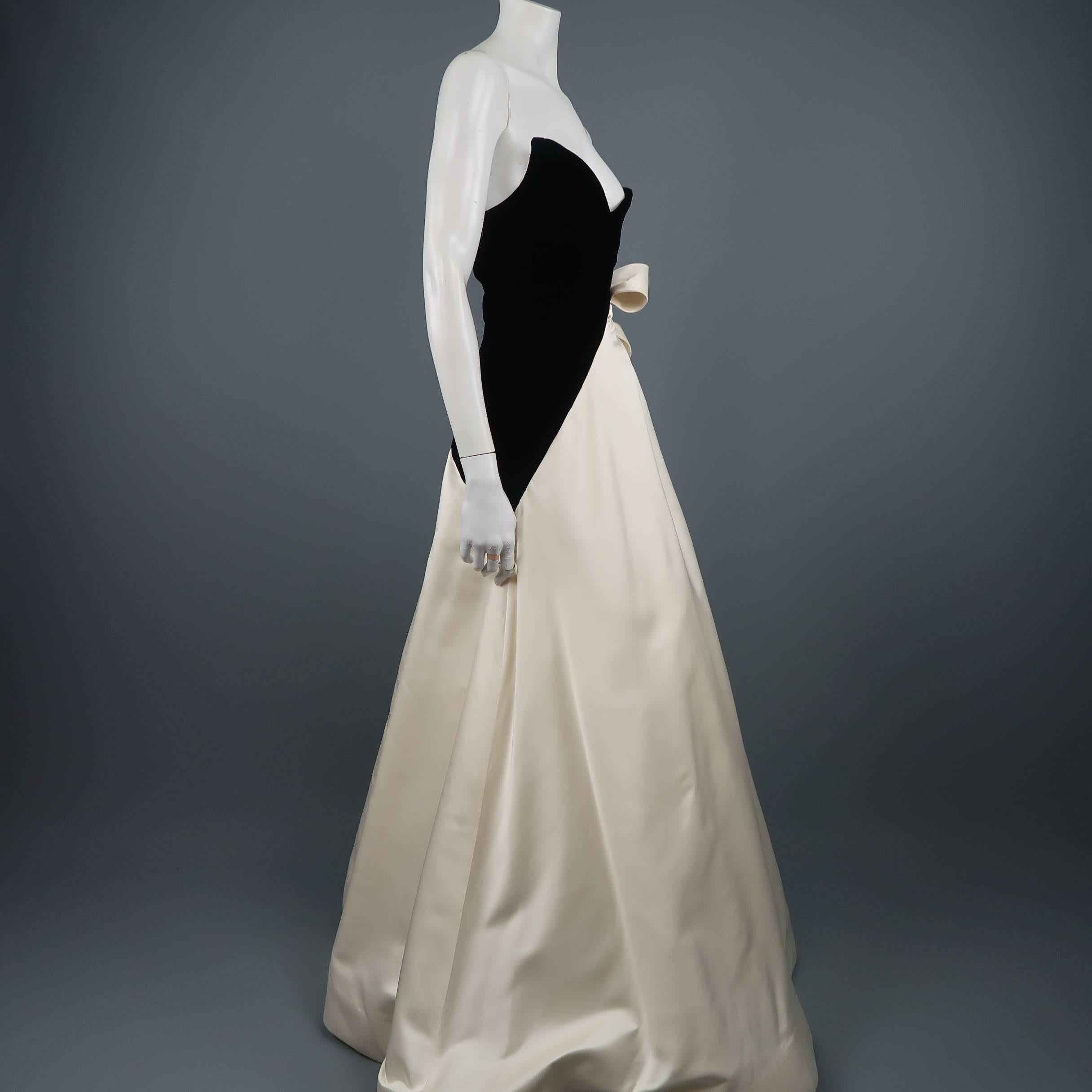 Arnold Scaasi Gown - Vintage Black and Cream Silk Velvet Bustier Dress 1