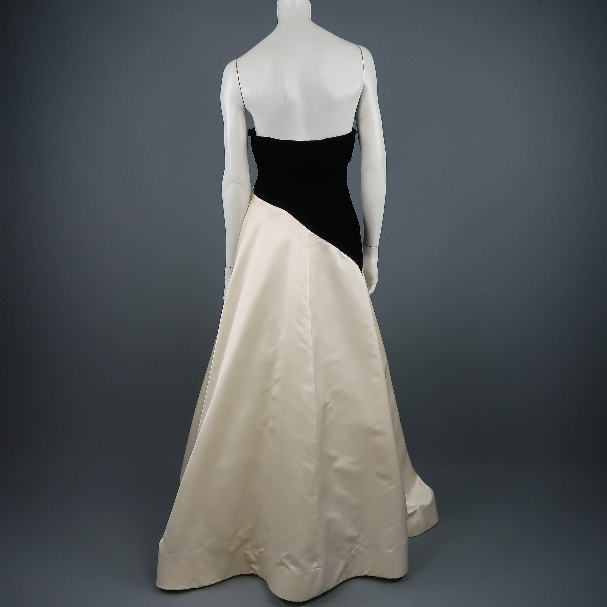 Arnold Scaasi Gown - Vintage Black and Cream Silk Velvet Bustier Dress 2
