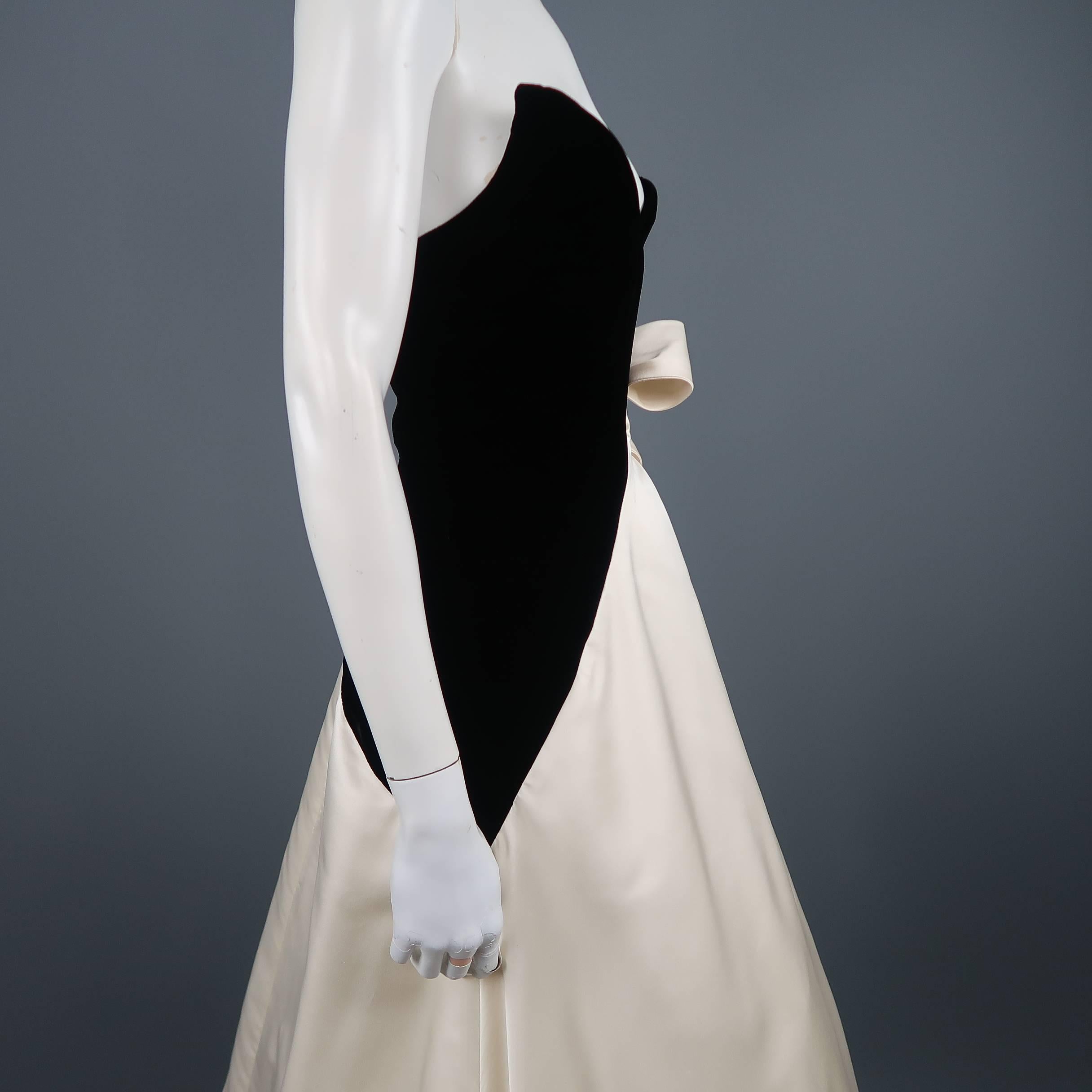 Women's Arnold Scaasi Gown - Vintage Black and Cream Silk Velvet Bustier Dress