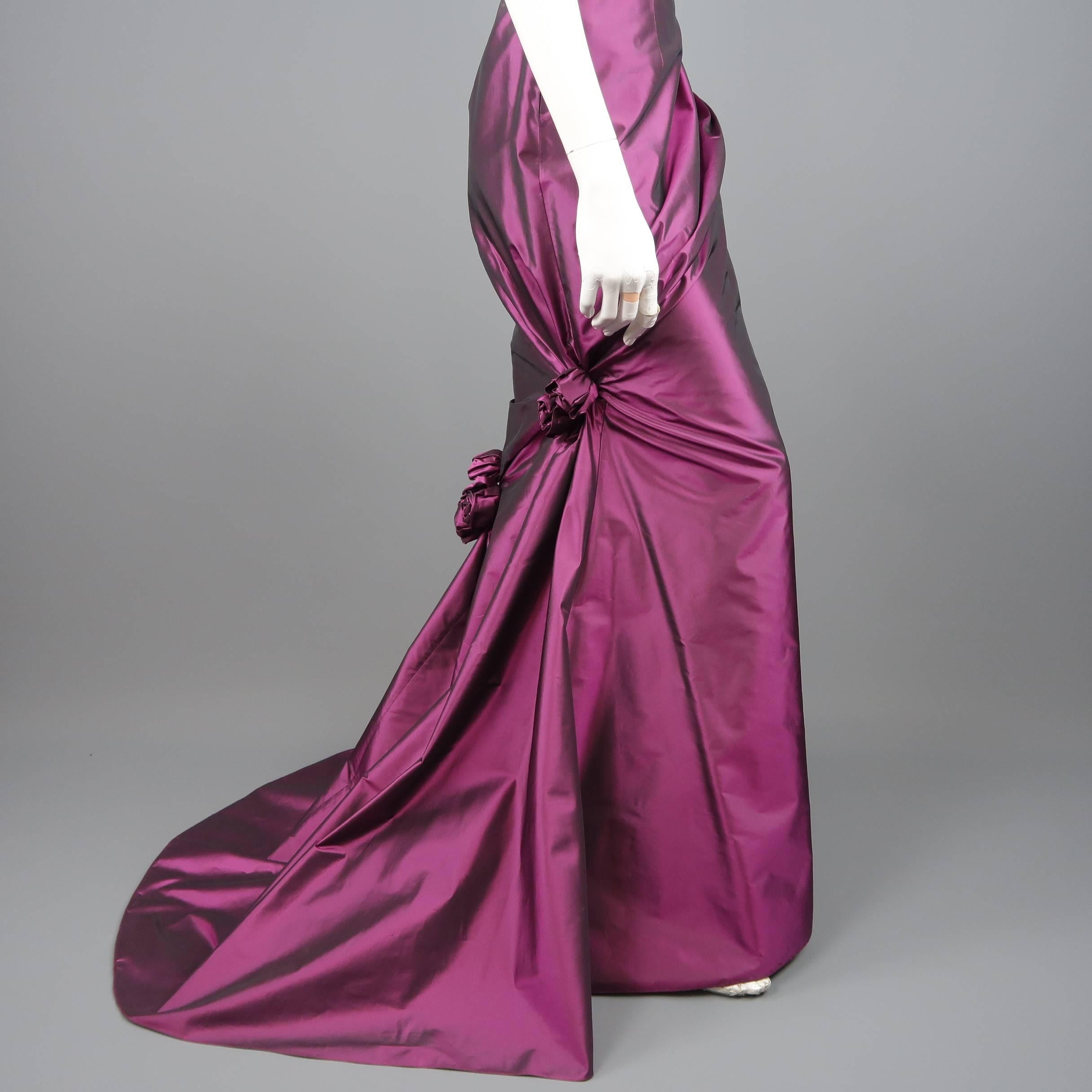 RICHARD TYLER Dress - Gown - Purple Silk Taffeta Gathered Rosette 1