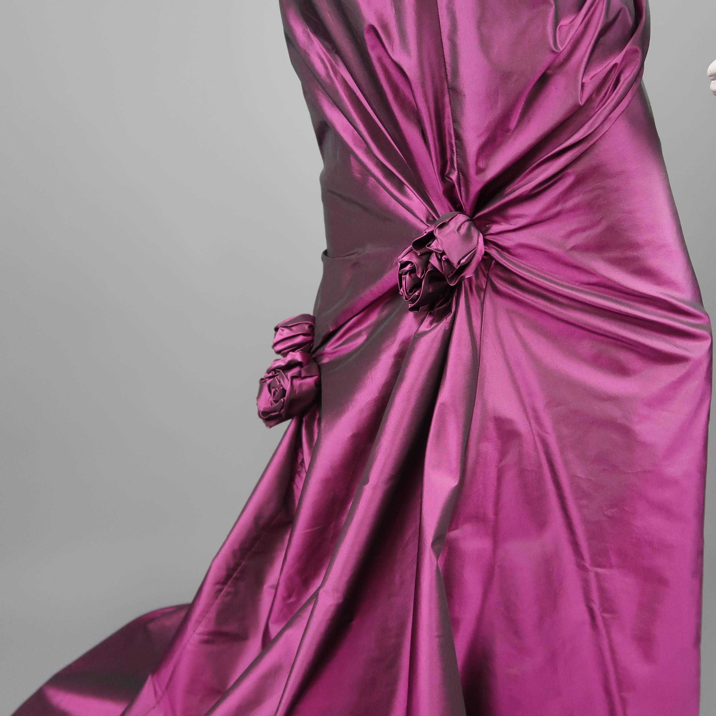 RICHARD TYLER Dress - Gown - Purple Silk Taffeta Gathered Rosette 2