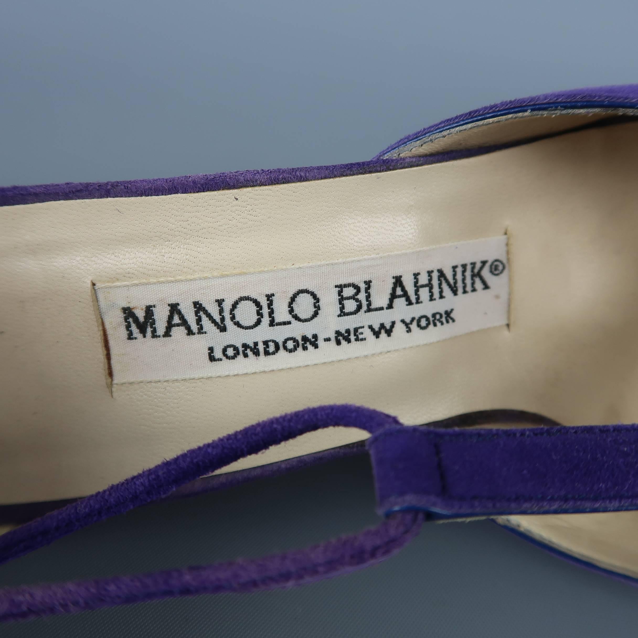 Women's Manolo Blahnik Purple Suede Pointed Toe Tied T Strap Pumps