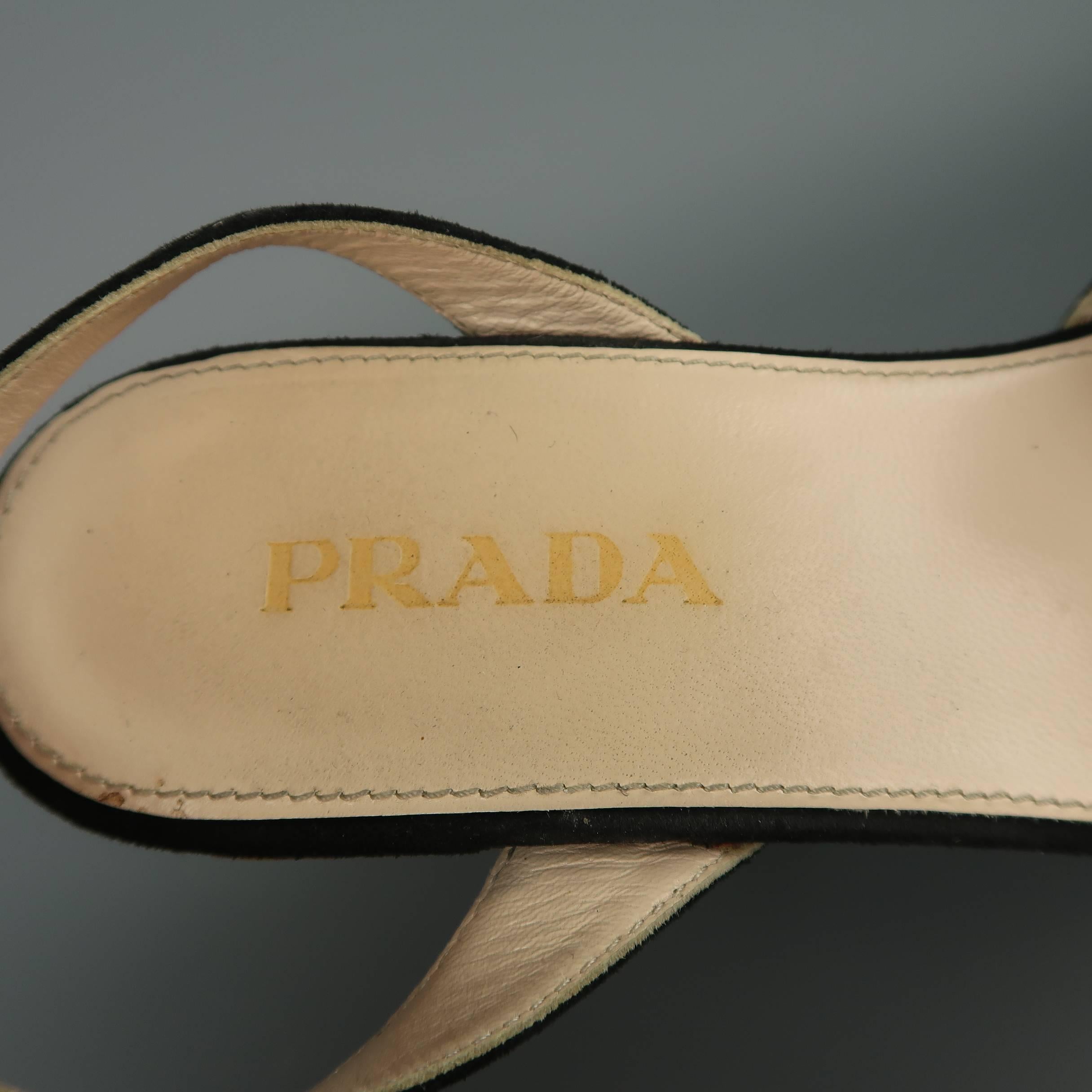 Prada Black Suede Flower Applique Cork Platform Sandals In Fair Condition In San Francisco, CA