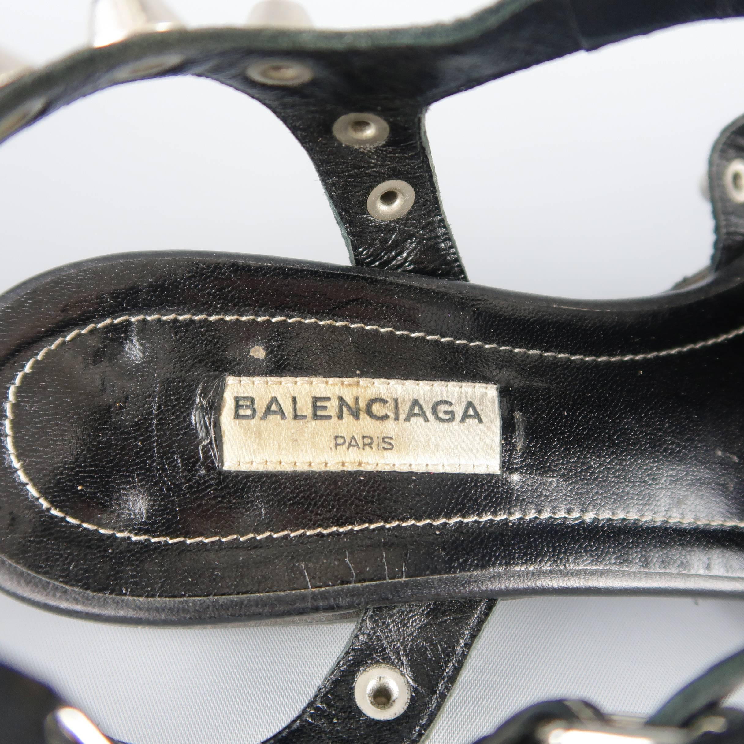Balenciaga Black Leather Silver Arena Gladiator Flat Sandals 3
