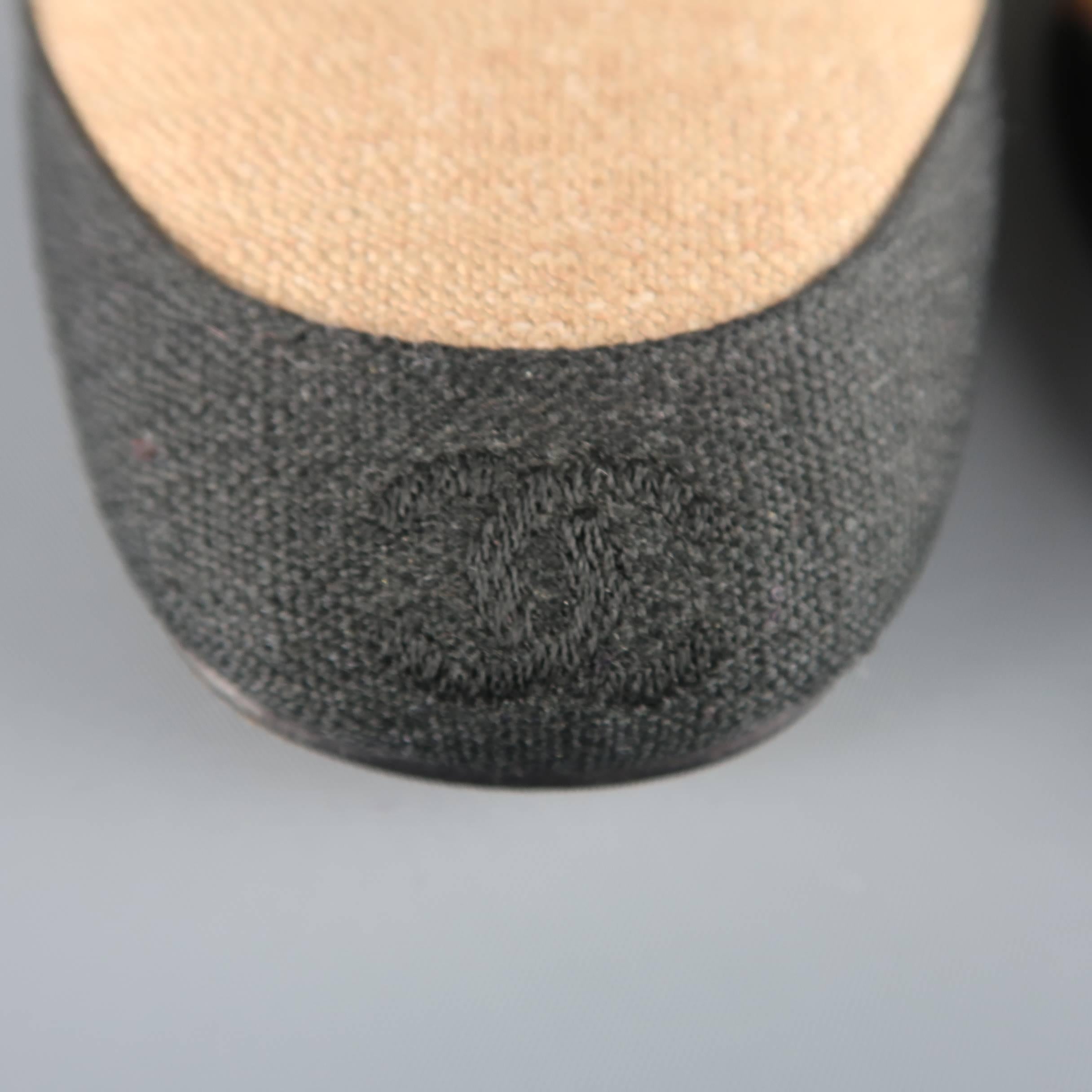 Chanel Size 7 Black and Tan Linen T Strap CC Flats In Excellent Condition In San Francisco, CA