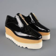 Stella Mccartney Black Platform Faux Patent Leather Elyse Platform Shoes