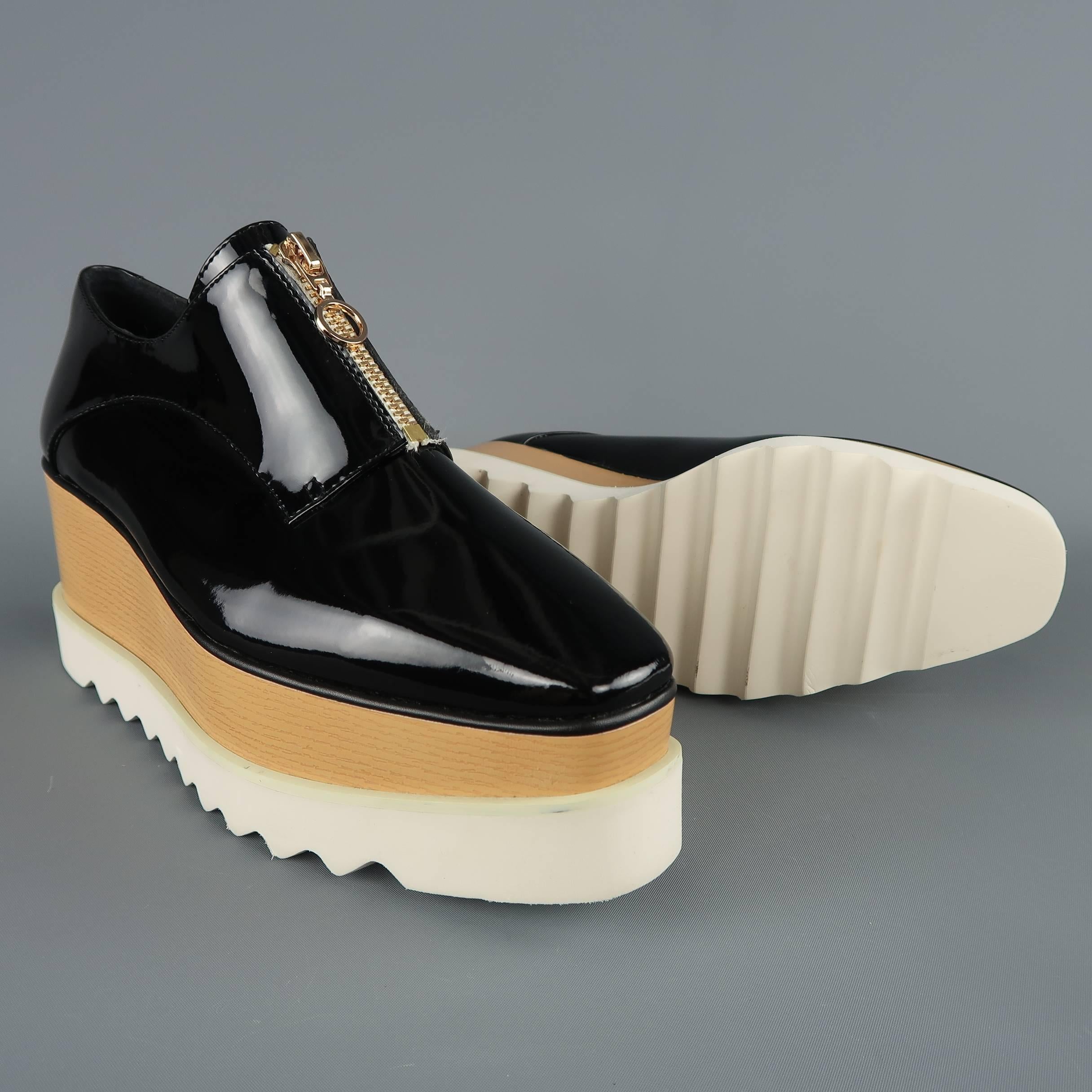 Beige Stella Mccartney Black Platform Faux Patent Leather Elyse Platform Shoes