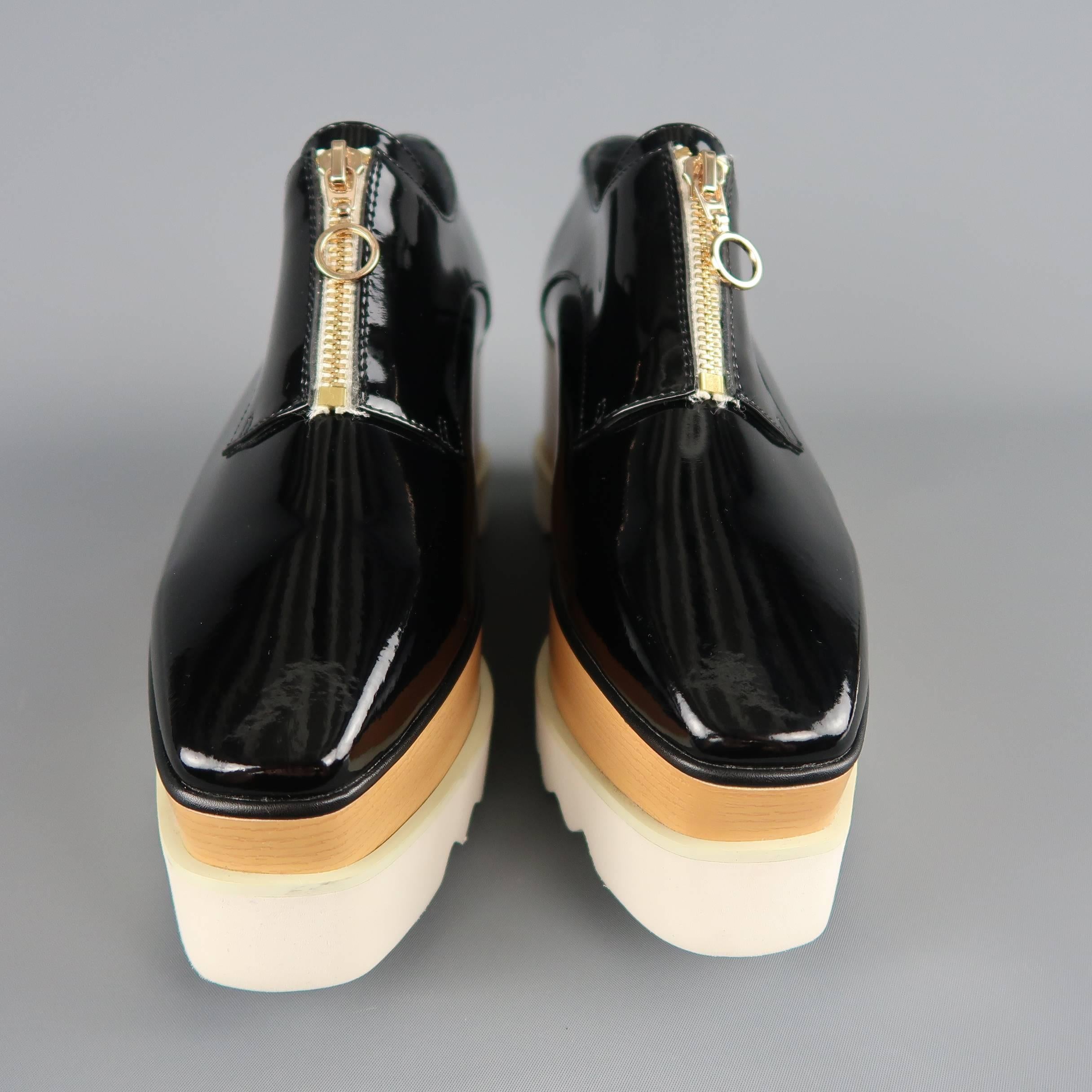 Stella Mccartney Black Platform Faux Patent Leather Elyse Platform Shoes In Excellent Condition In San Francisco, CA
