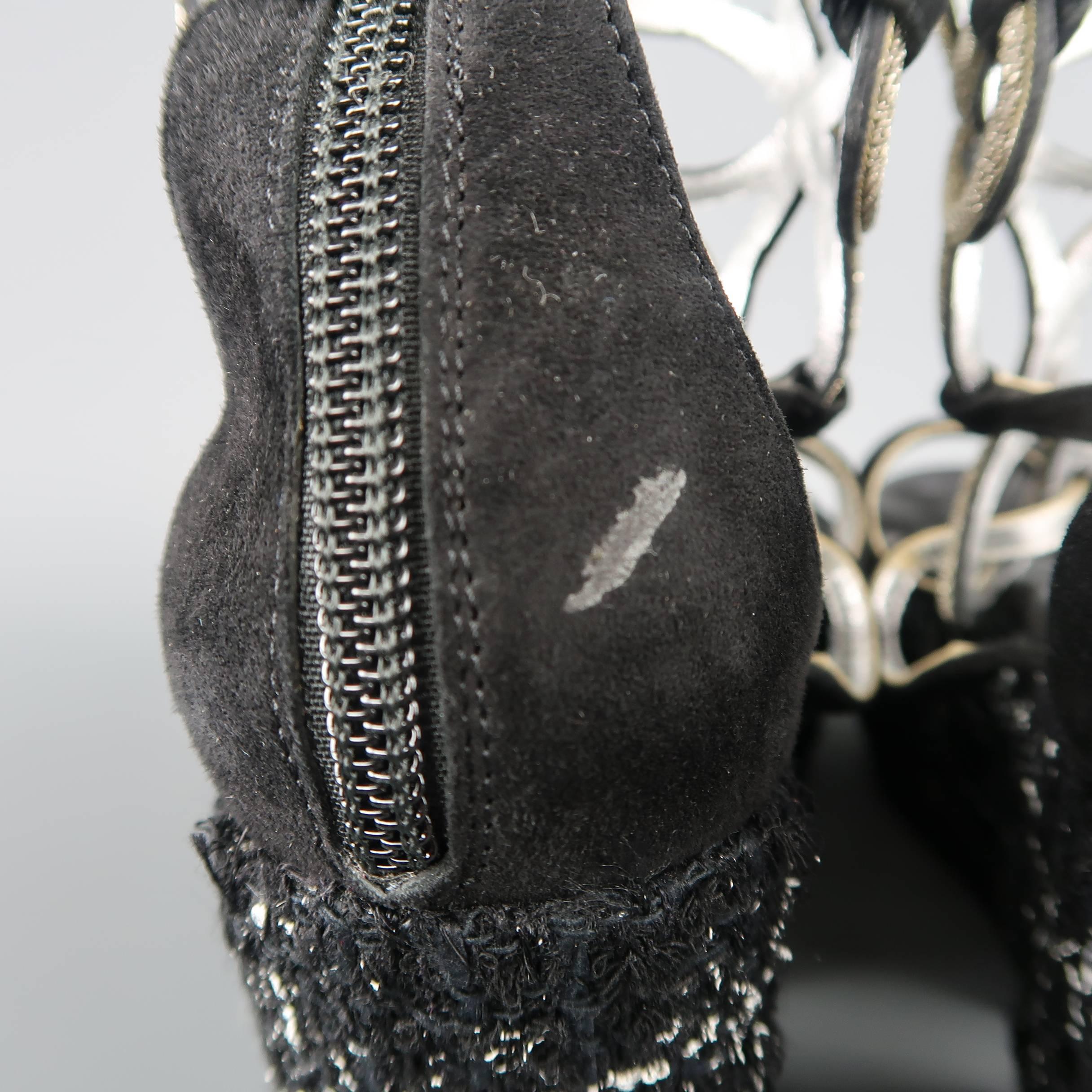 Chanel Size 7US Black Suede and Metal Gladiator Tweed Platform Wedge Sandals 6