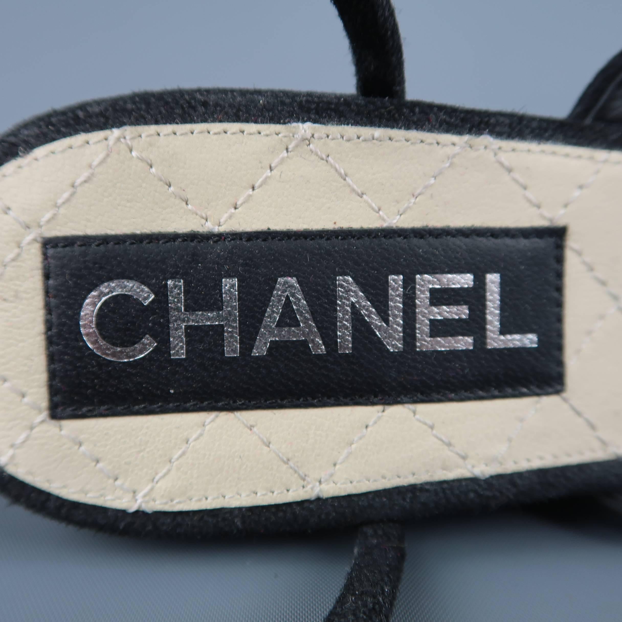 Chanel Black Suede Pearl Straps Platform Wedges 4