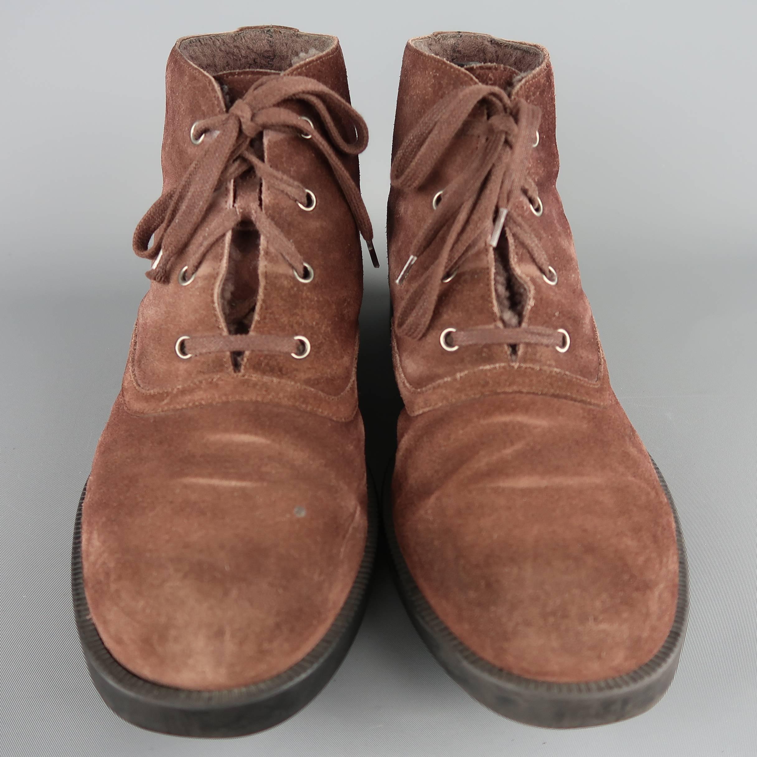 Bottega Veneta Men's Brown Suede Shearling Lined Ankle Boots In Fair Condition In San Francisco, CA