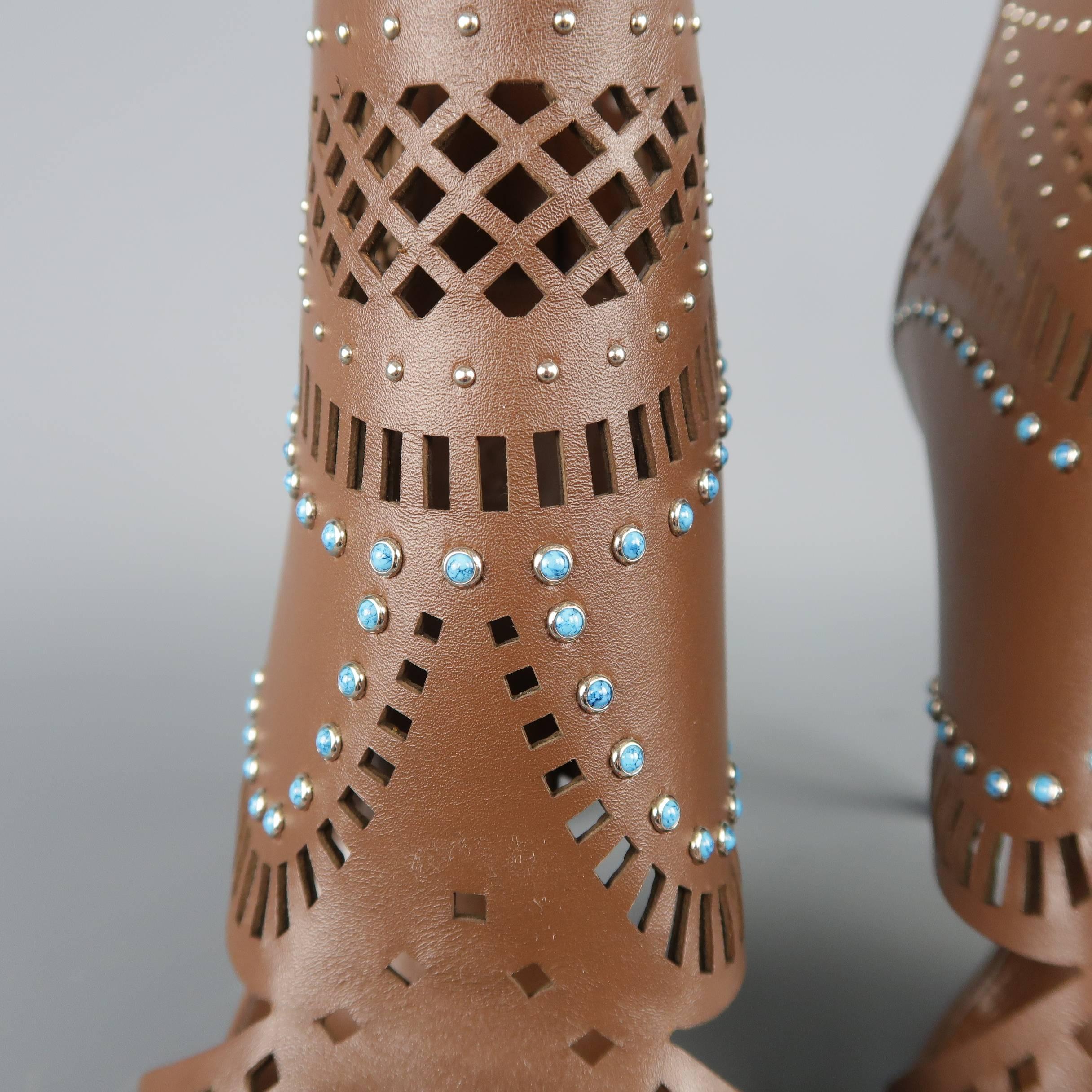Gucci Tan Leather LIKA Stone Embellished Peep Toe Sandals 1