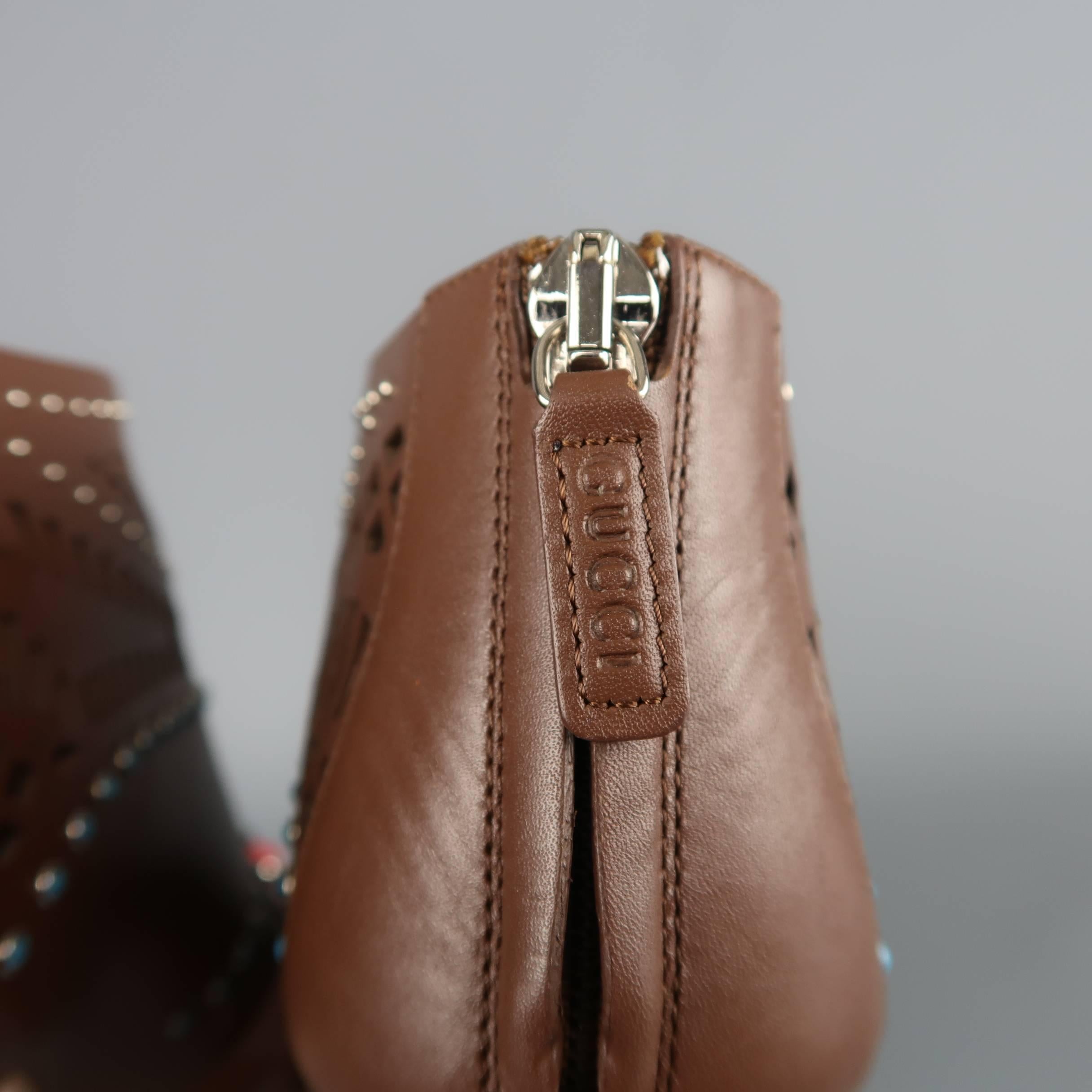 Gucci Tan Leather LIKA Stone Embellished Peep Toe Sandals 5