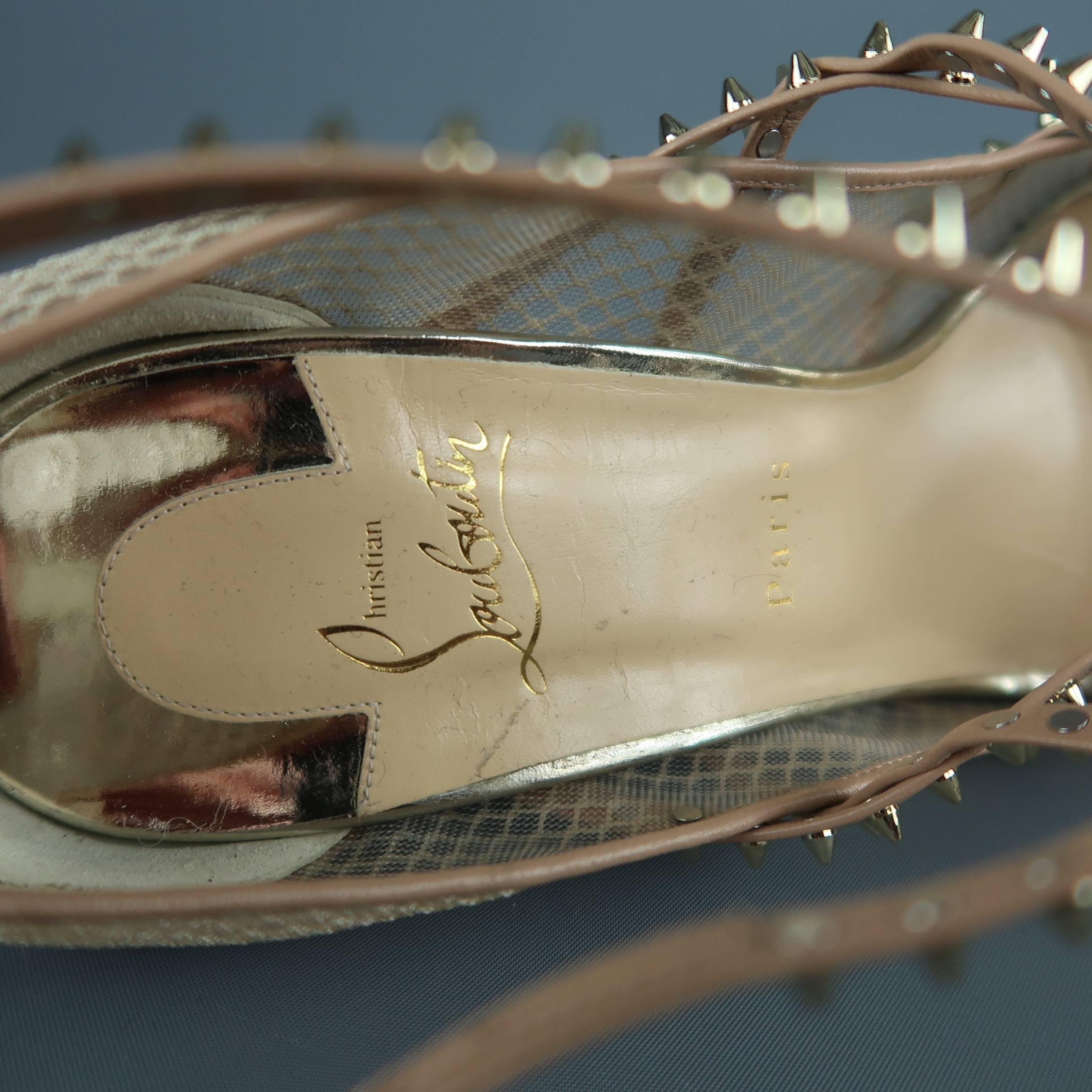 CHRISTIAN LOUBOUTIN Size 12 Beige Spiked Leather & Mesh ALARC Sandals 7