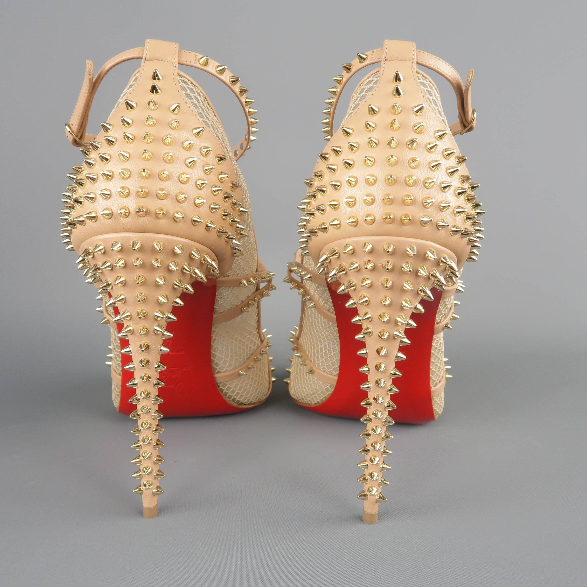 CHRISTIAN LOUBOUTIN Size 12 Beige Spiked Leather & Mesh ALARC Sandals 3